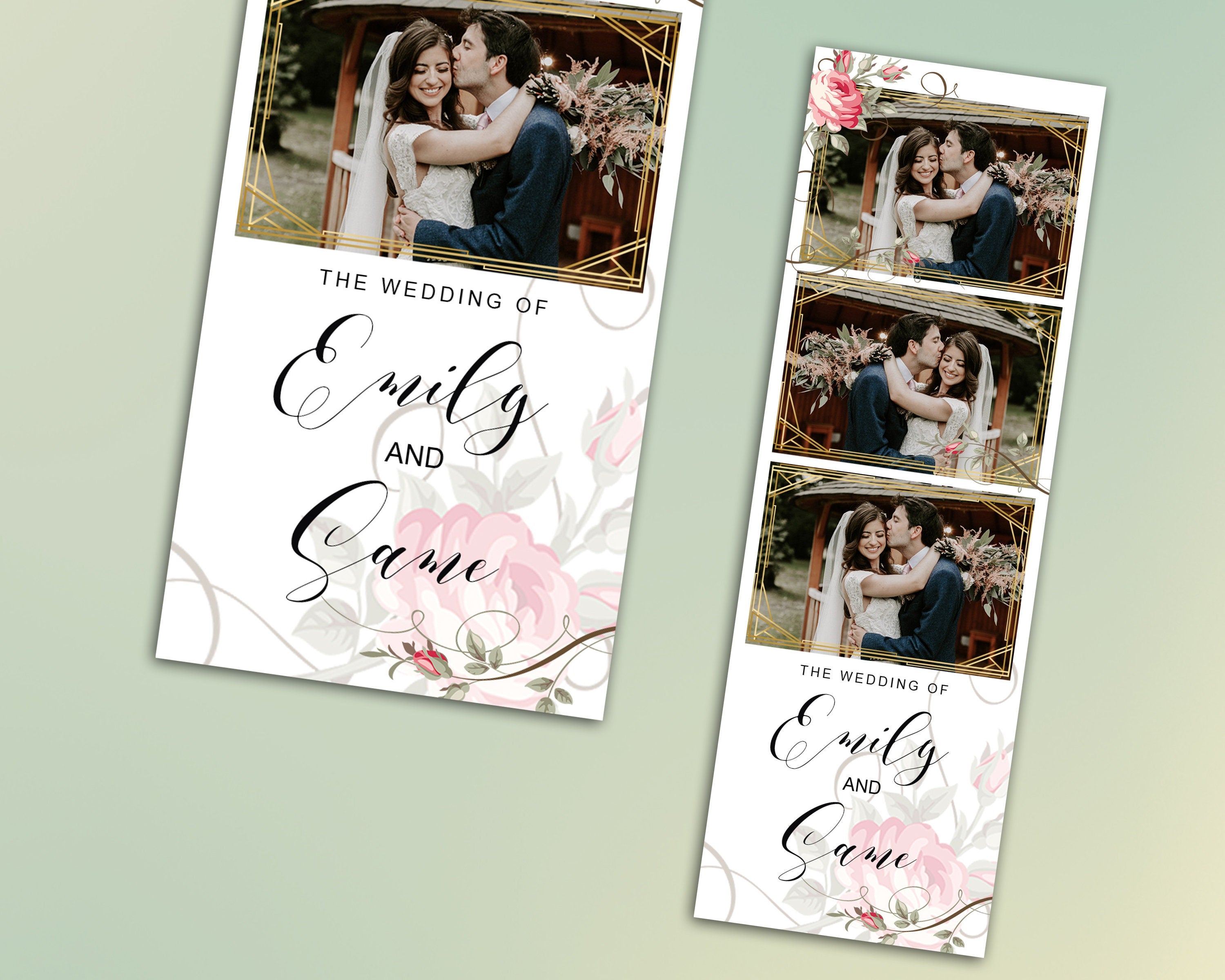 Wedding Photobooth Template, Pink Floral Photo booth Template, Sweet 16, Bridal Shower, Birthday, Flower photo booth template 2x6 Stripe