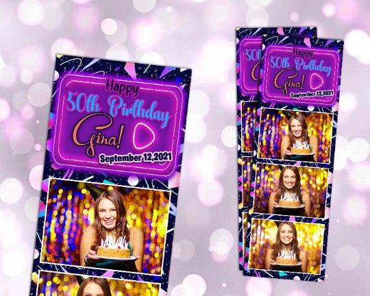 Colorful Birthday Confetti Photo Booth Template, Sweet 16 Quinceanera Birthday Photobooth Template photo Strips 2x6