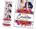 Custom Design Anniversary Photo Booth Template 2x6, Wedding Orange Purple Flower Floral  Photobooth Template with Font Name