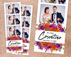 Custom Design Anniversary Photo Booth Template 2x6, Wedding Orange Purple Flower Floral  Photobooth Template with Font Name