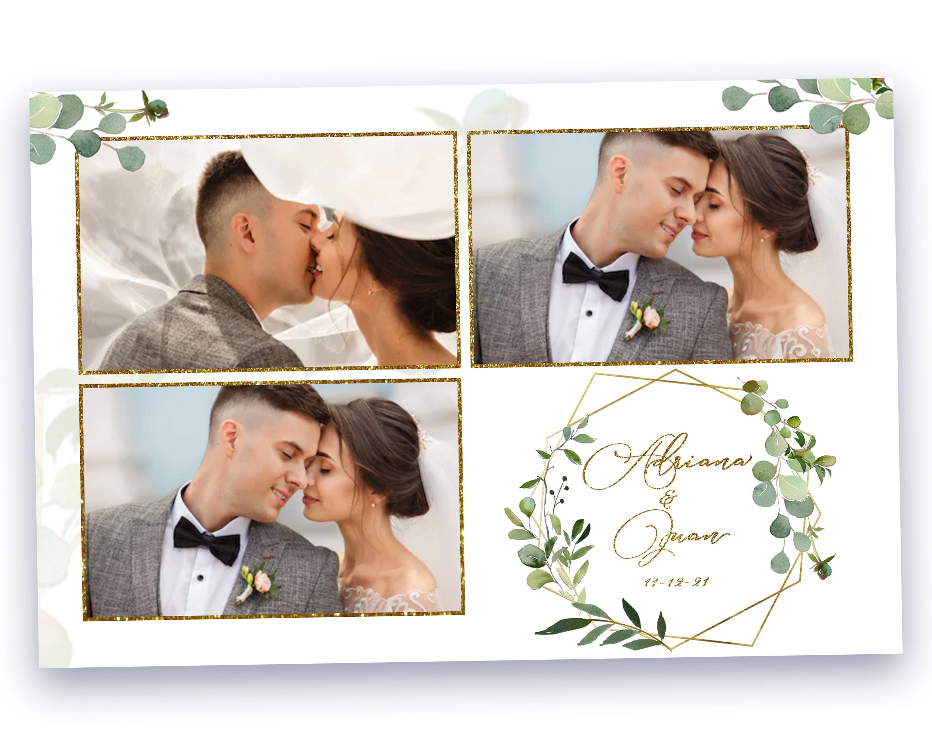 Greenery with Golden Accent Wedding Photo Booth Template Photobooth Template anniversary with text personalization