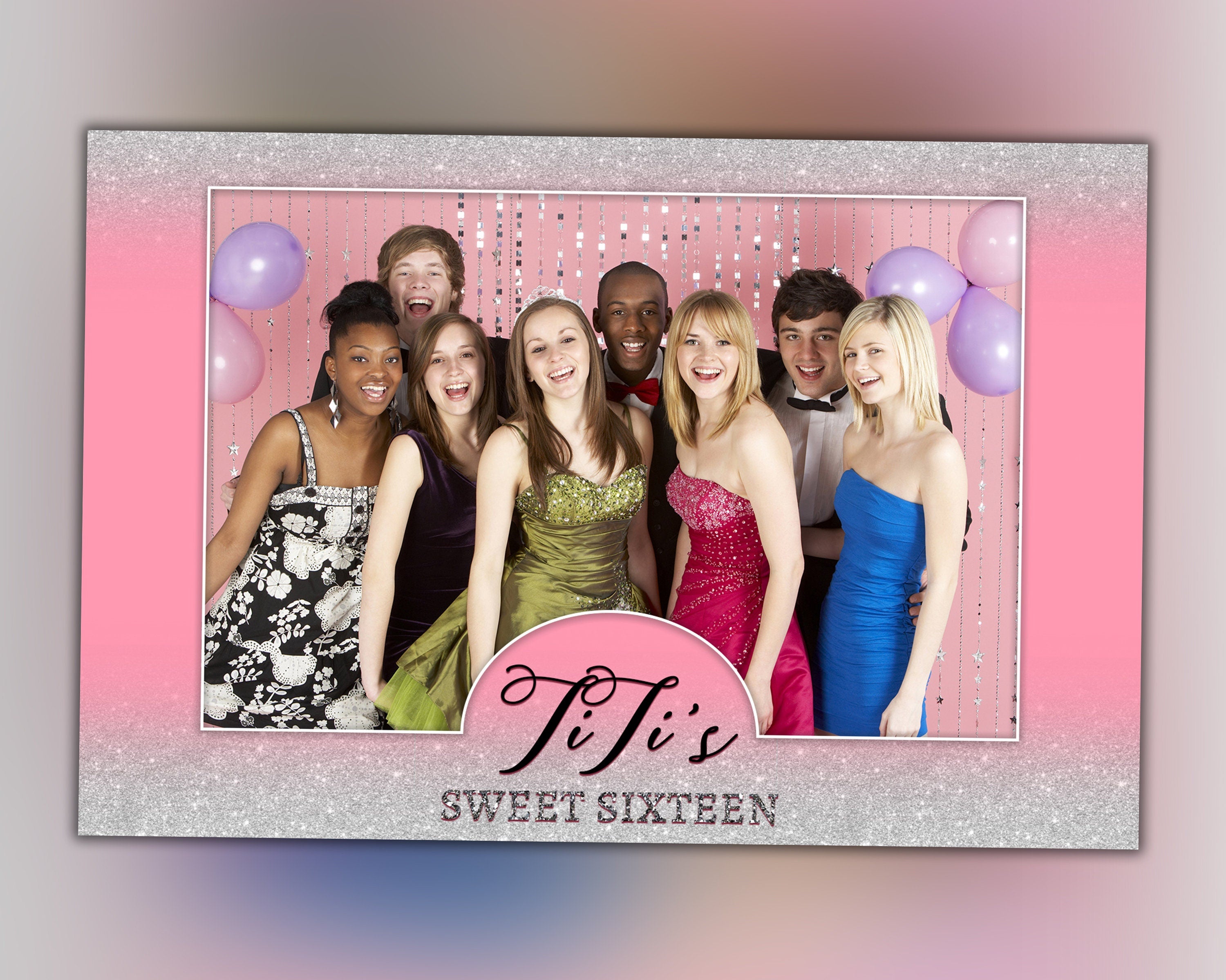 Rose Pink Silver Sweet 16 Photobooth Template Silver Pink Sweet 15 Birthday Photo Booth Template
