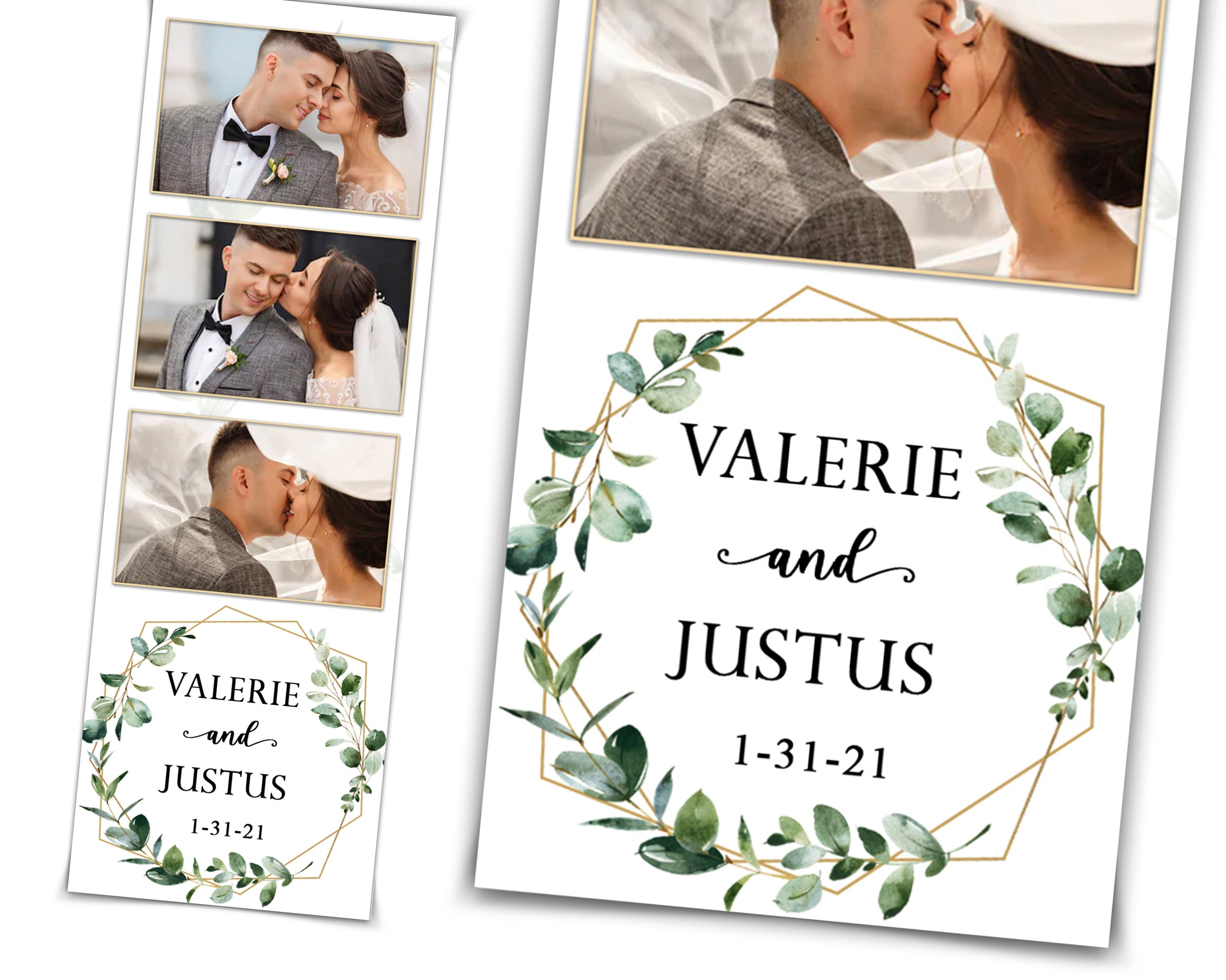 Wedding Photo booth template with eucalyptus leaves greenery 2x6 and 4x6 Strip