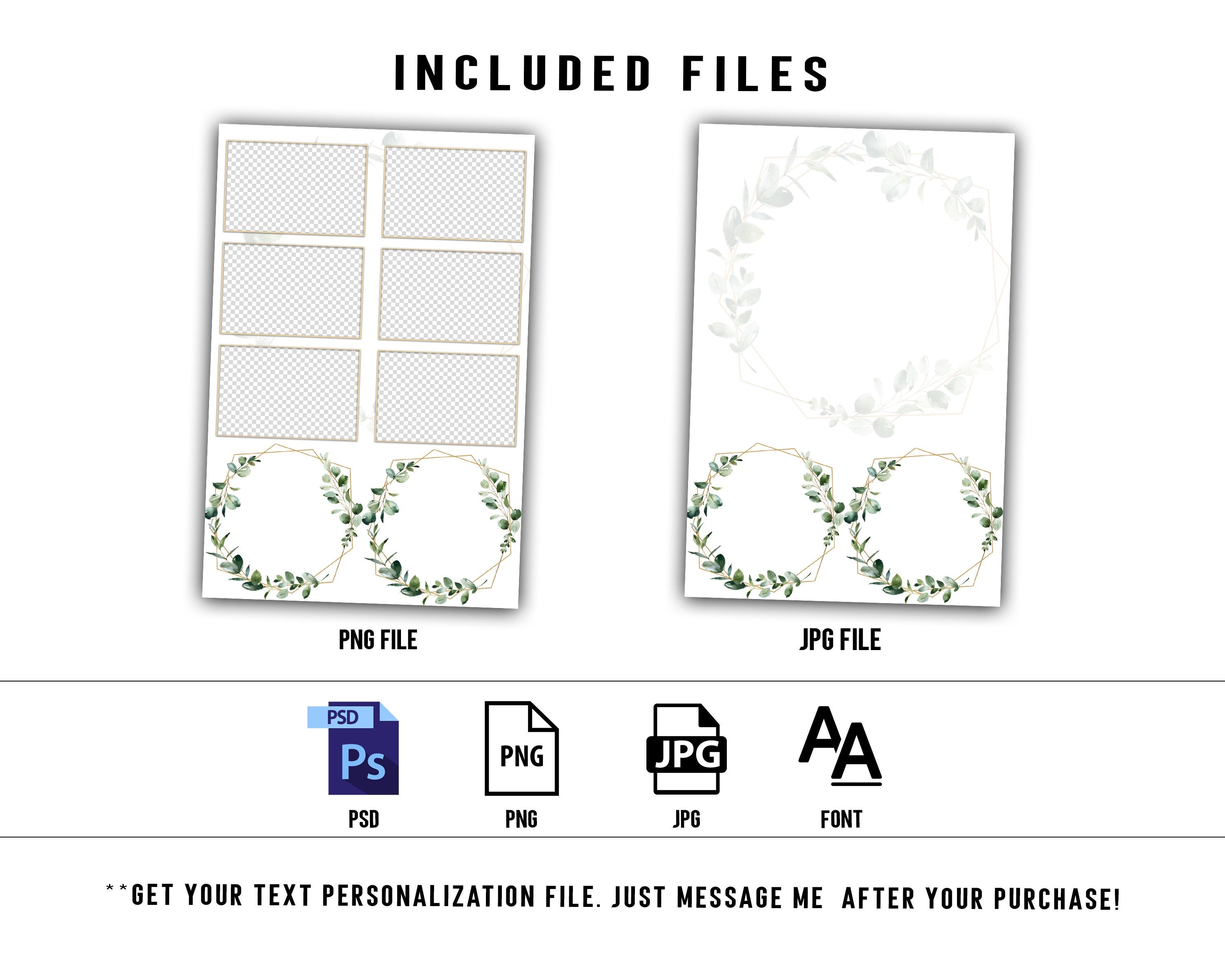 Wedding Photo booth template with eucalyptus leaves greenery 2x6 and 4x6 Strip