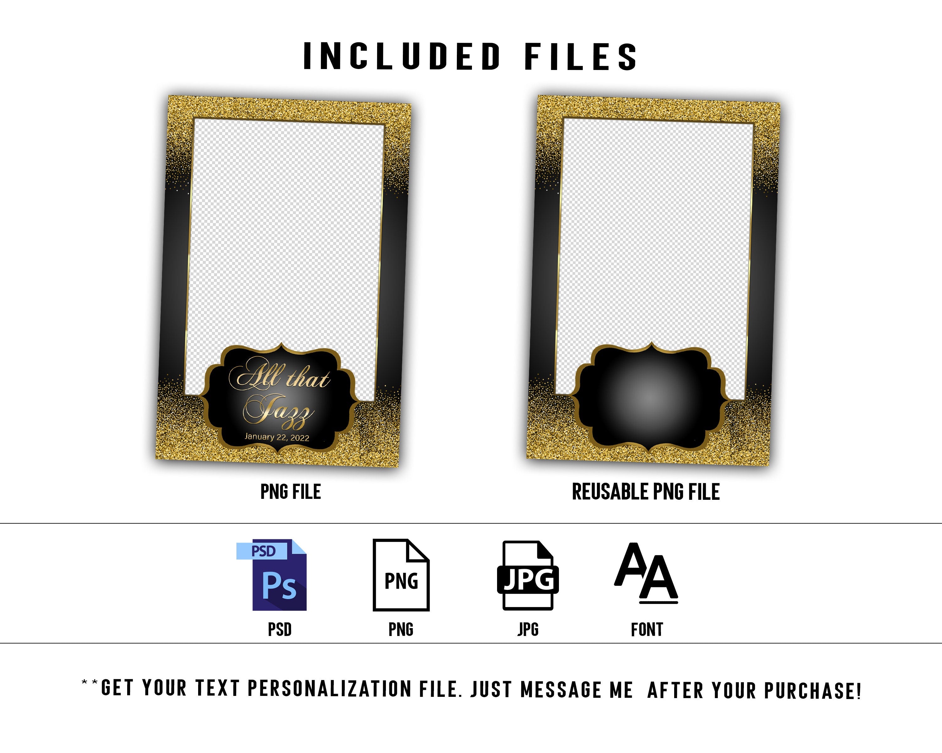 Wedding Photo booth Template Gold Glitter Photobooth Template for Birthday Gold Bridal Wedding Anniversary Photo Booth Template with FONT