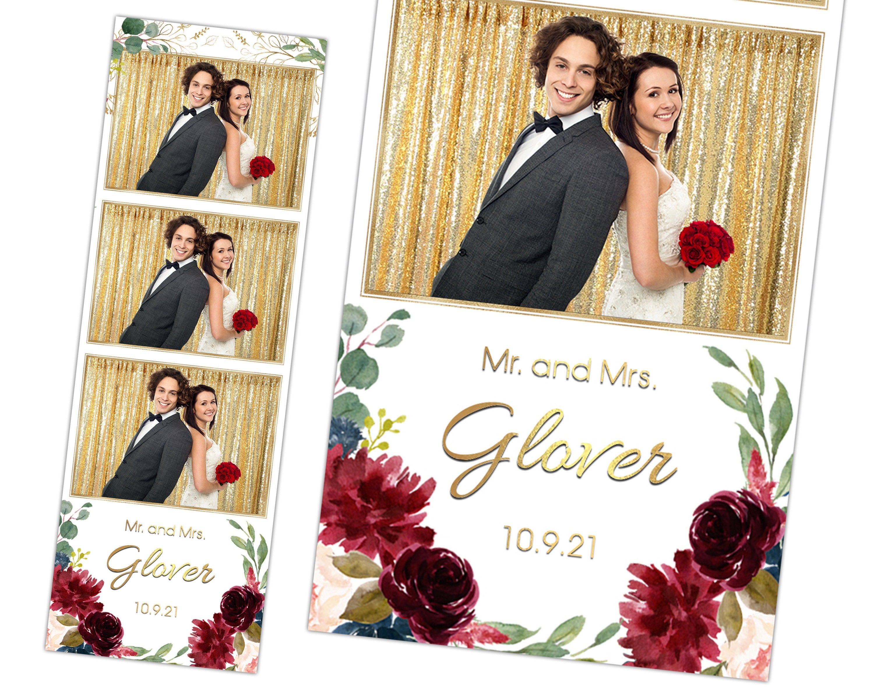 Wedding Photobooth Template, Floral Photobooth Template, Burgundy Flower Wedding Photo booth Template, Sweet 16, Bridal Shower