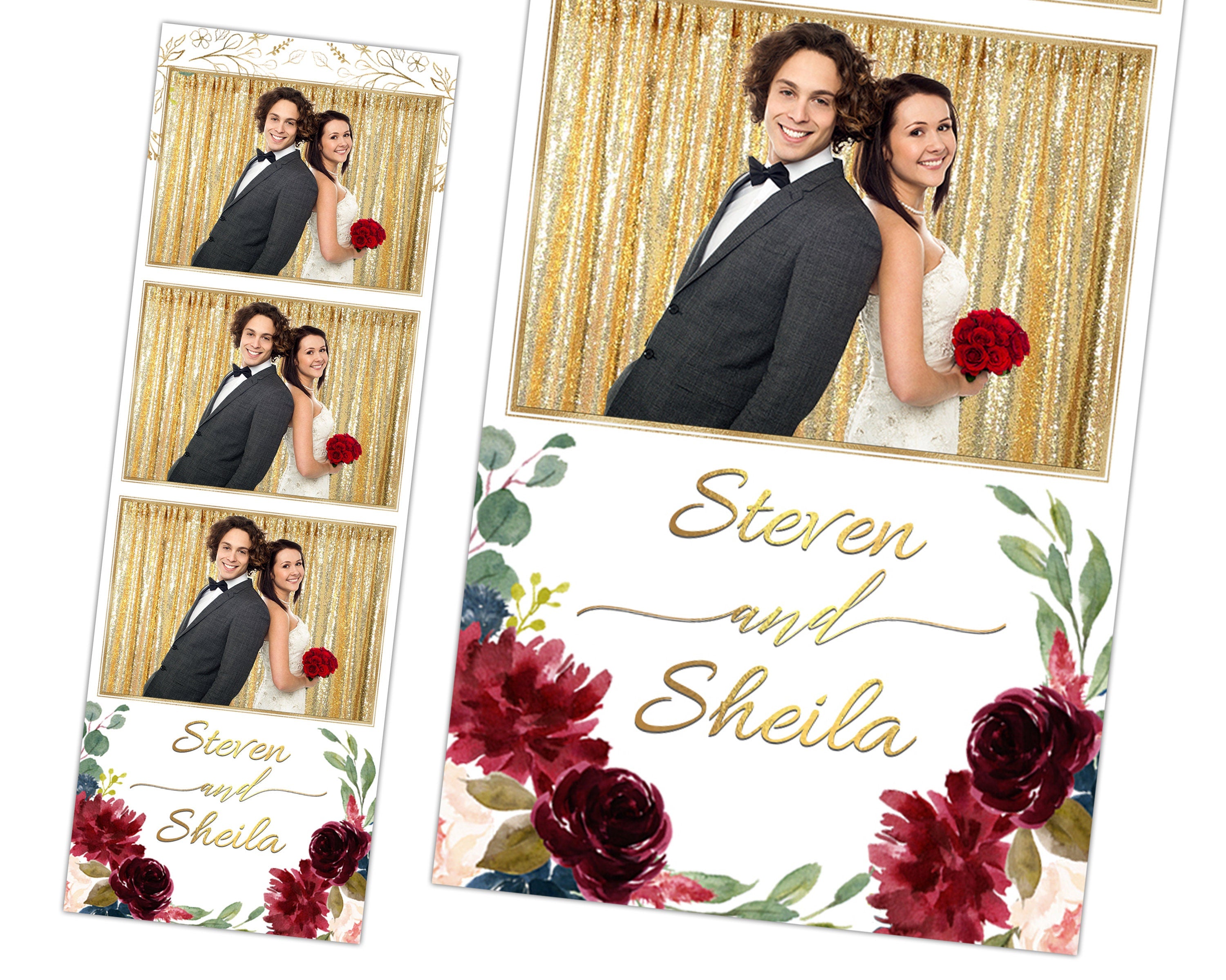 Wedding Photobooth Template, Floral Photobooth Template, Burgundy Flower Wedding Photo booth Template, Sweet 16, Bridal Shower
