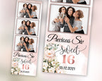 Birthday Sweet Sixteen Photobooth Template in pink rose gold Sweet 16, Quinceanera, Wedding Photo Booth Template 2x6 strip 3 photo layout