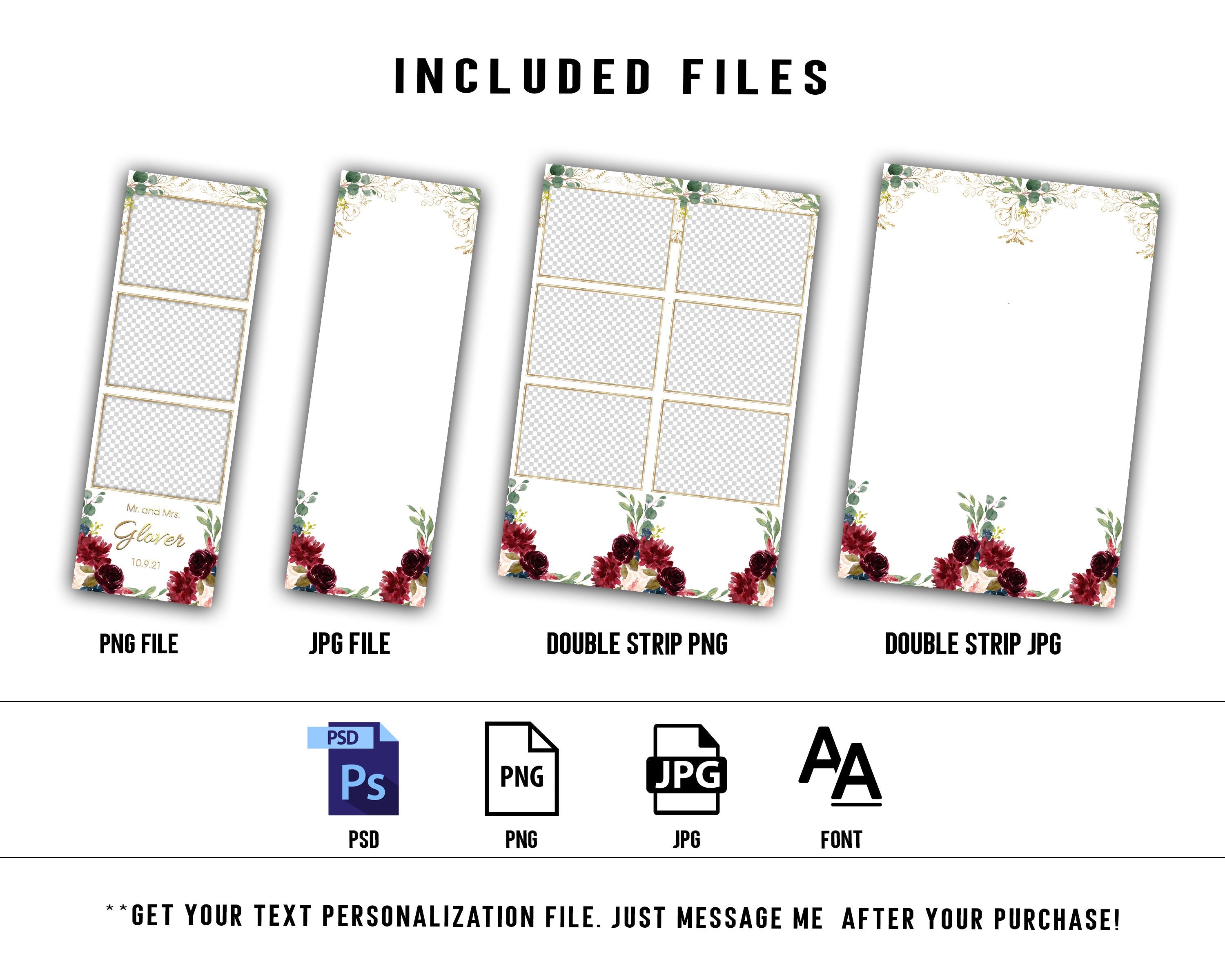 Wedding Photobooth Template, Floral Photobooth Template, Burgundy Flower Wedding Photo booth Template, Sweet 16, Bridal Shower