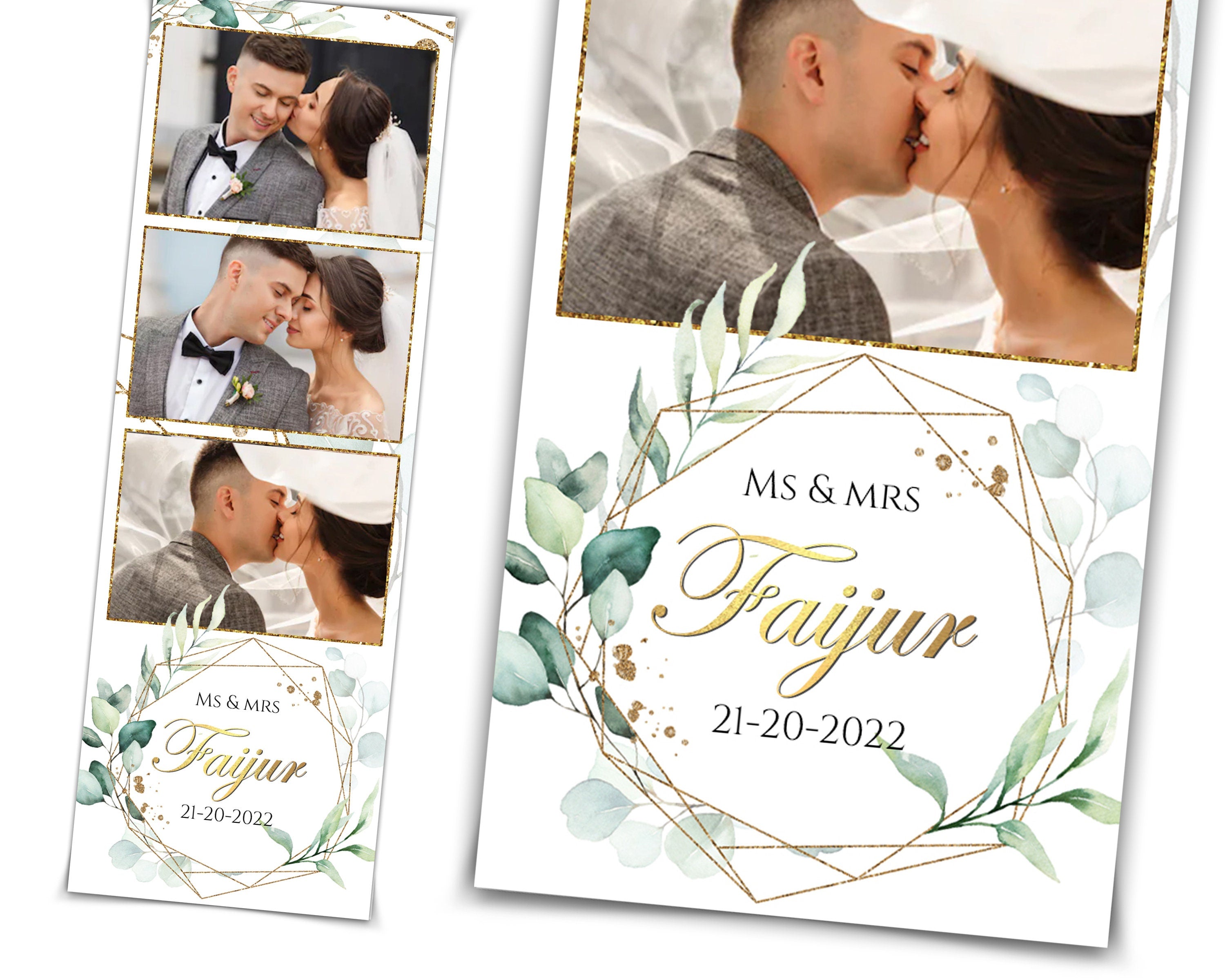 Wedding photo booth template with eucalyptus stripe 2x6