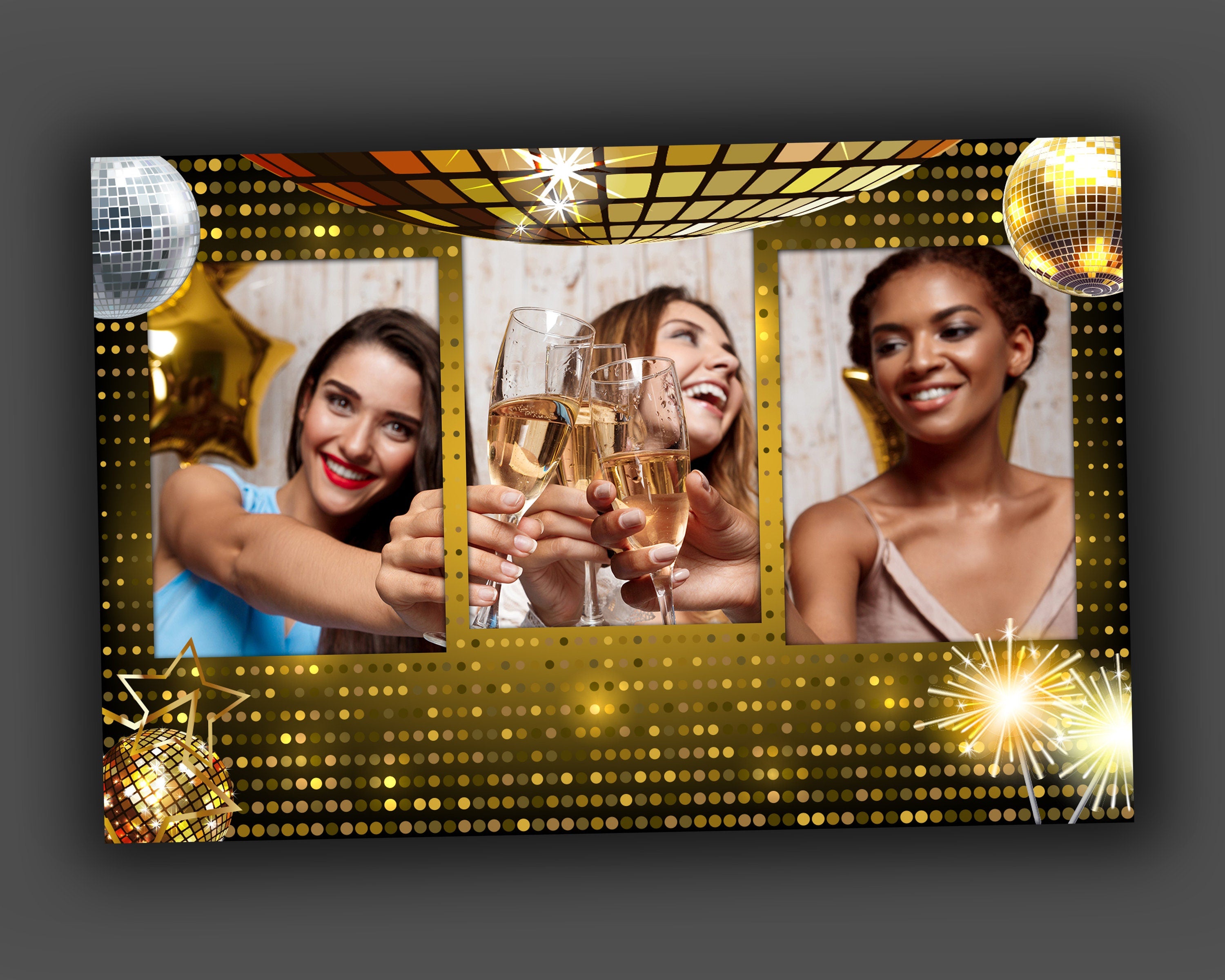 Mirror Booth 3 vertical photo, Birthday, Disco Party, New Year, Holiday, Night Party, Festival Celebration, Photo Booth Template