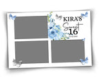 Birthday Sweet 16 Quinceañera Photobooth Template, Mis Quince, XV, Blue Floral Photo Booth Template