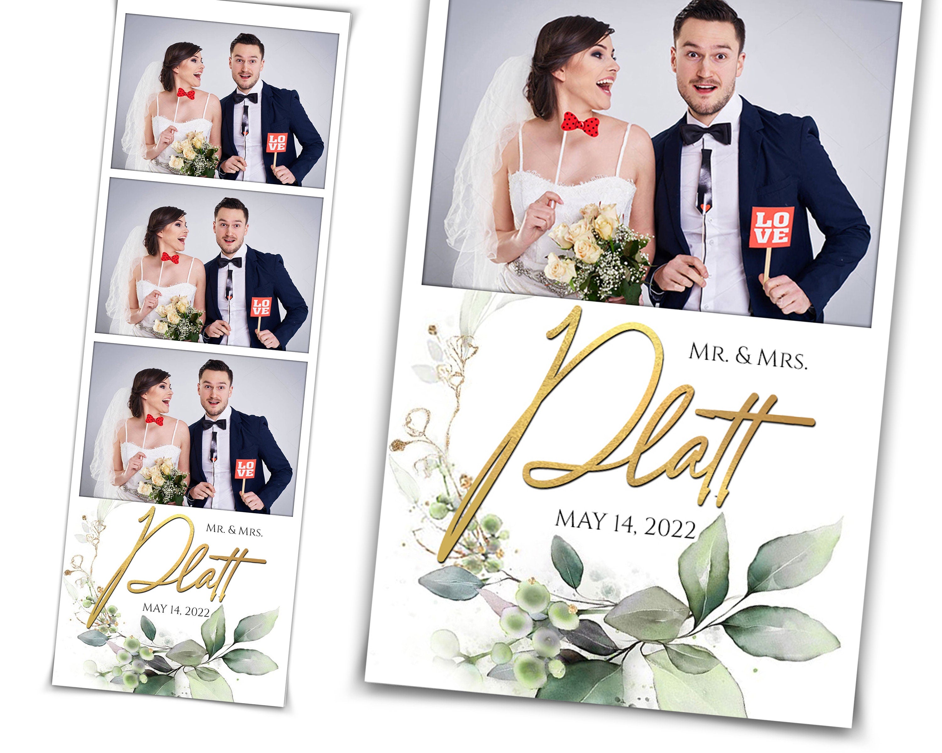 Wedding Bridal Shower green Photobooth Template Floral leaves Anniversary Photo Booth Template 2x6 photo strip botanic watercolor TB336 716