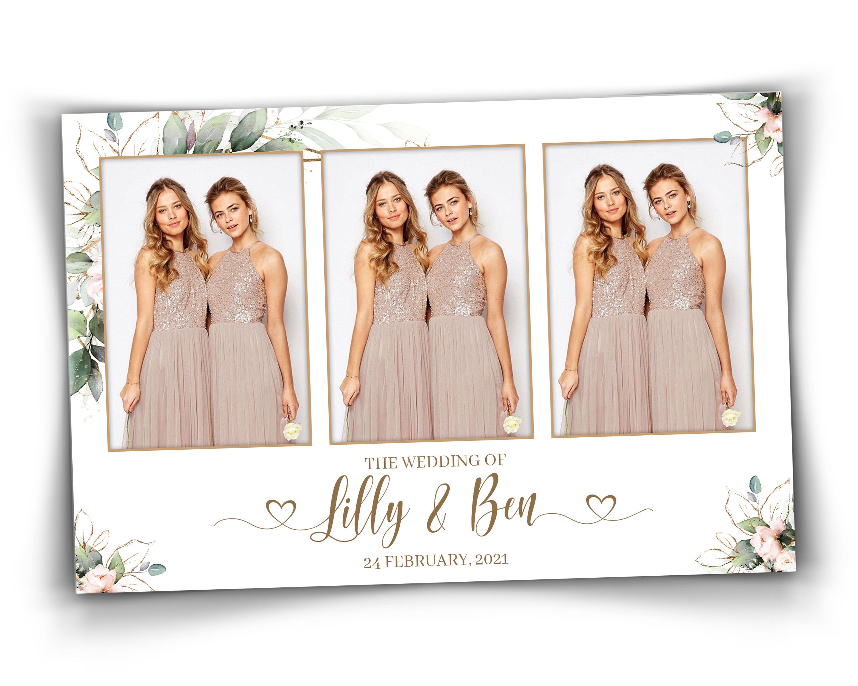Wedding Photobooth template 4x6 triple photo with Floral blush flowers pink rose and greenery 3 portrait photo mirror booth template TB683