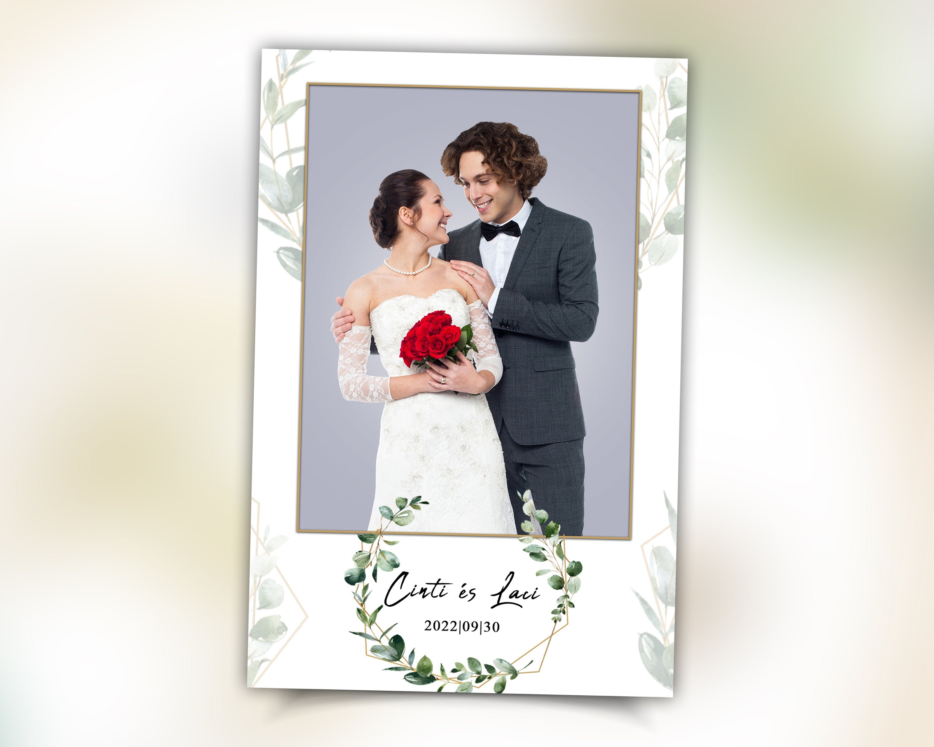 Wedding Photo booth template with eucalyptus leaves greenery 4x6 portrait