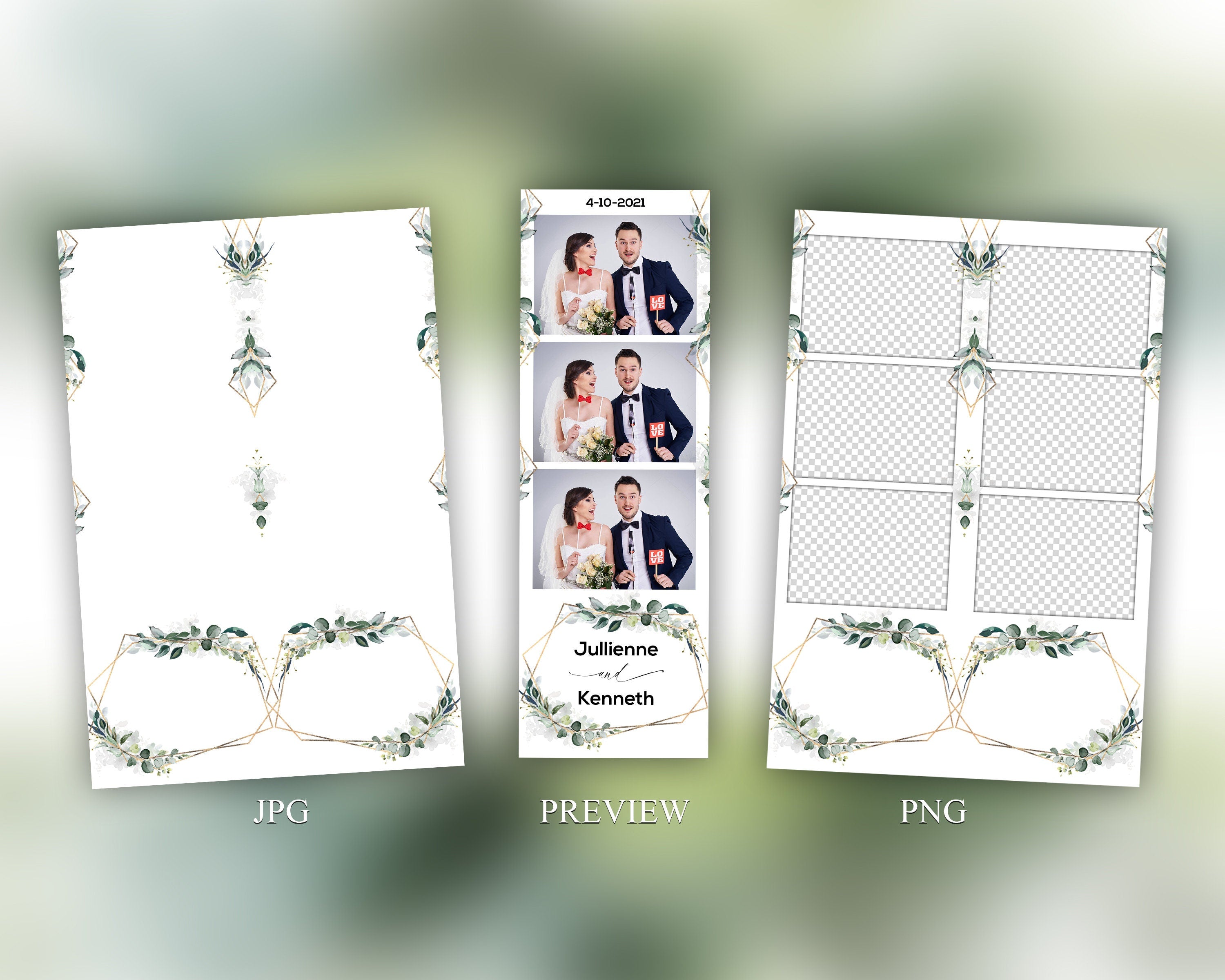 Wedding Anniversary Bridal Shower Floral Photo Booth Template 2x6 & Dual Strip Photobooth Template with Font