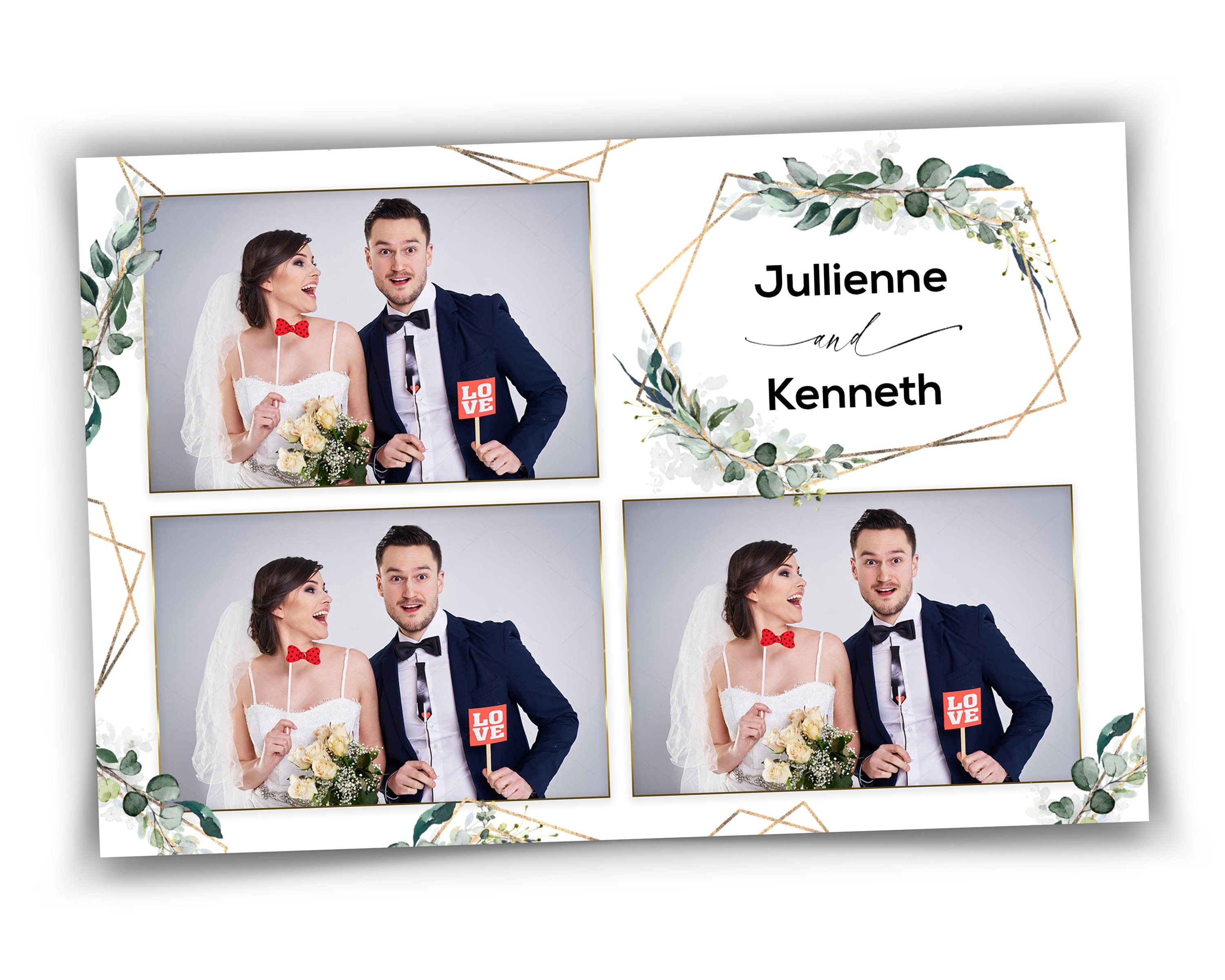 Photobooth Template Wedding Bridal Shower Sweet 16 Floral Anniversary Photo Booth Template 4x6 3 Photos Photobooth Template with Font