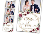 Wedding Photobooth template 2x6 Burgundy and light pink with Floral blush Burgundy flowers dark plum rose  greenery photo booth template