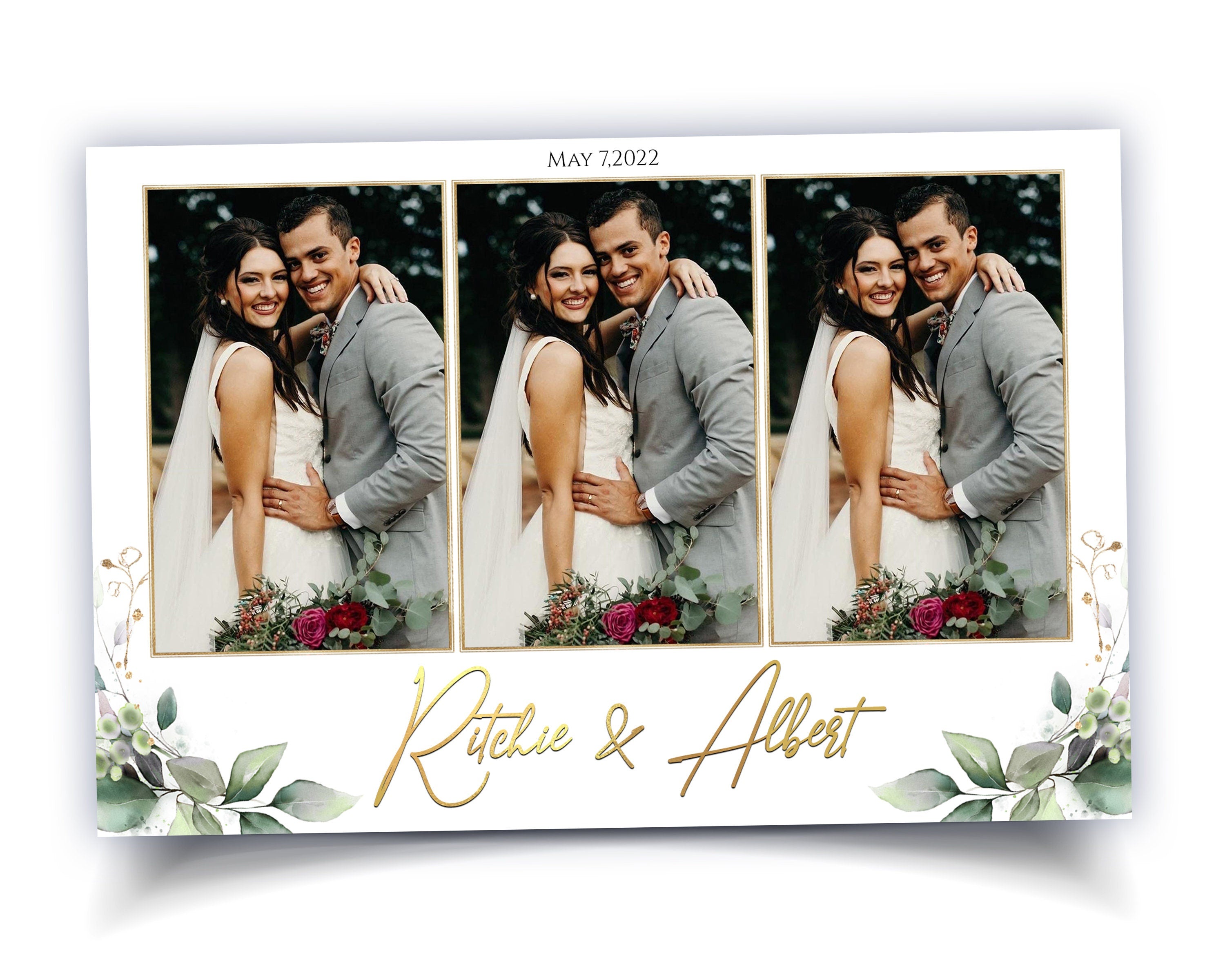 Wedding Photo Booth Template Greenery and Gold 4x6 Mirror booth Template for Bridal Shower, Anniversary with watercolor eucalyptus TB336