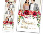 Floral Bridal Wedding Quinceanera Sweet Sixteen 16 Photobooth Template photo booth 2x6 protrait Black Rose Red Pink