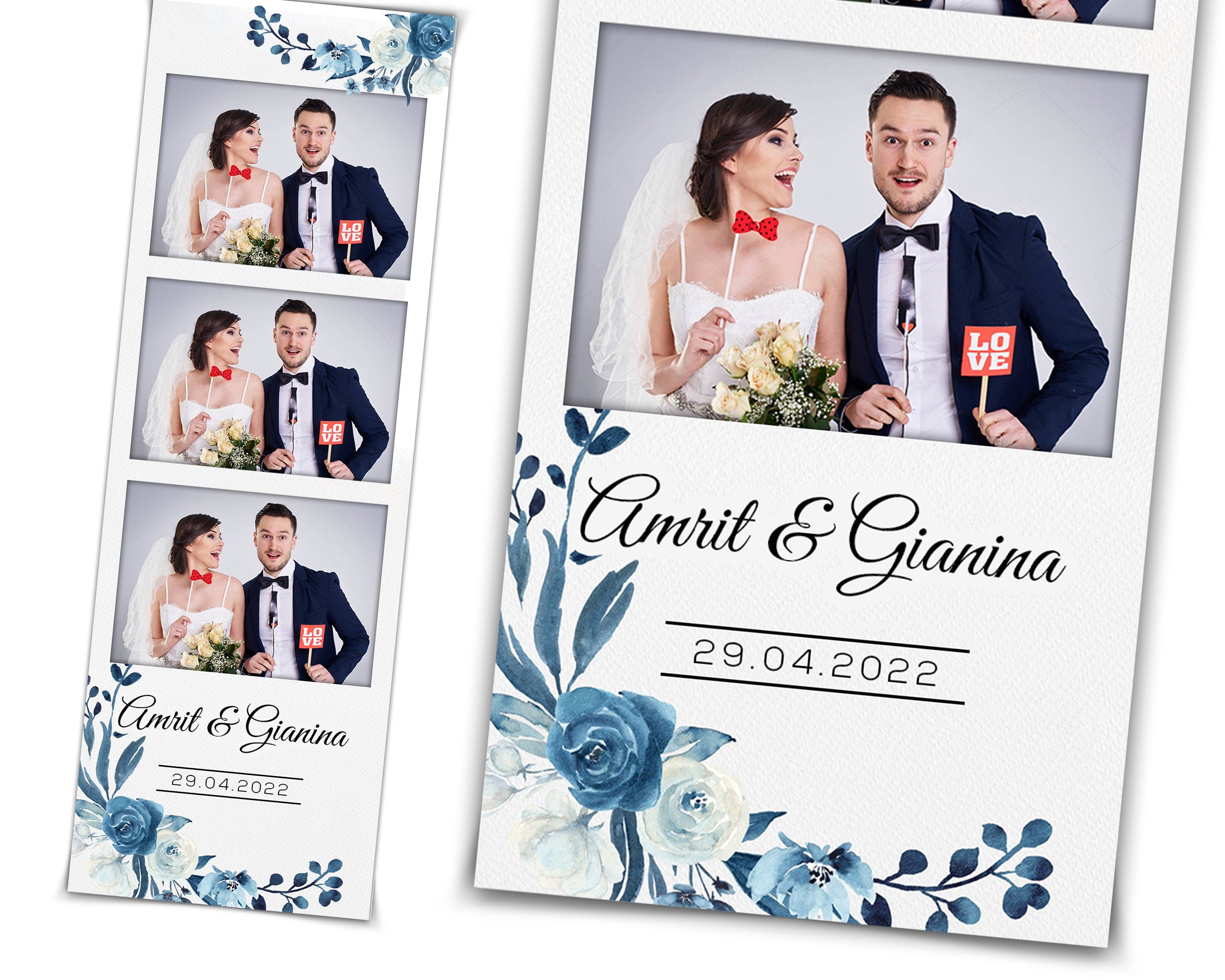 Wedding Photo Booth Template blue floral 2x6