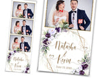 Purple Wedding Photobooth template 2x6 strip with Floral blush flowers purple rose and greenery photo booth template