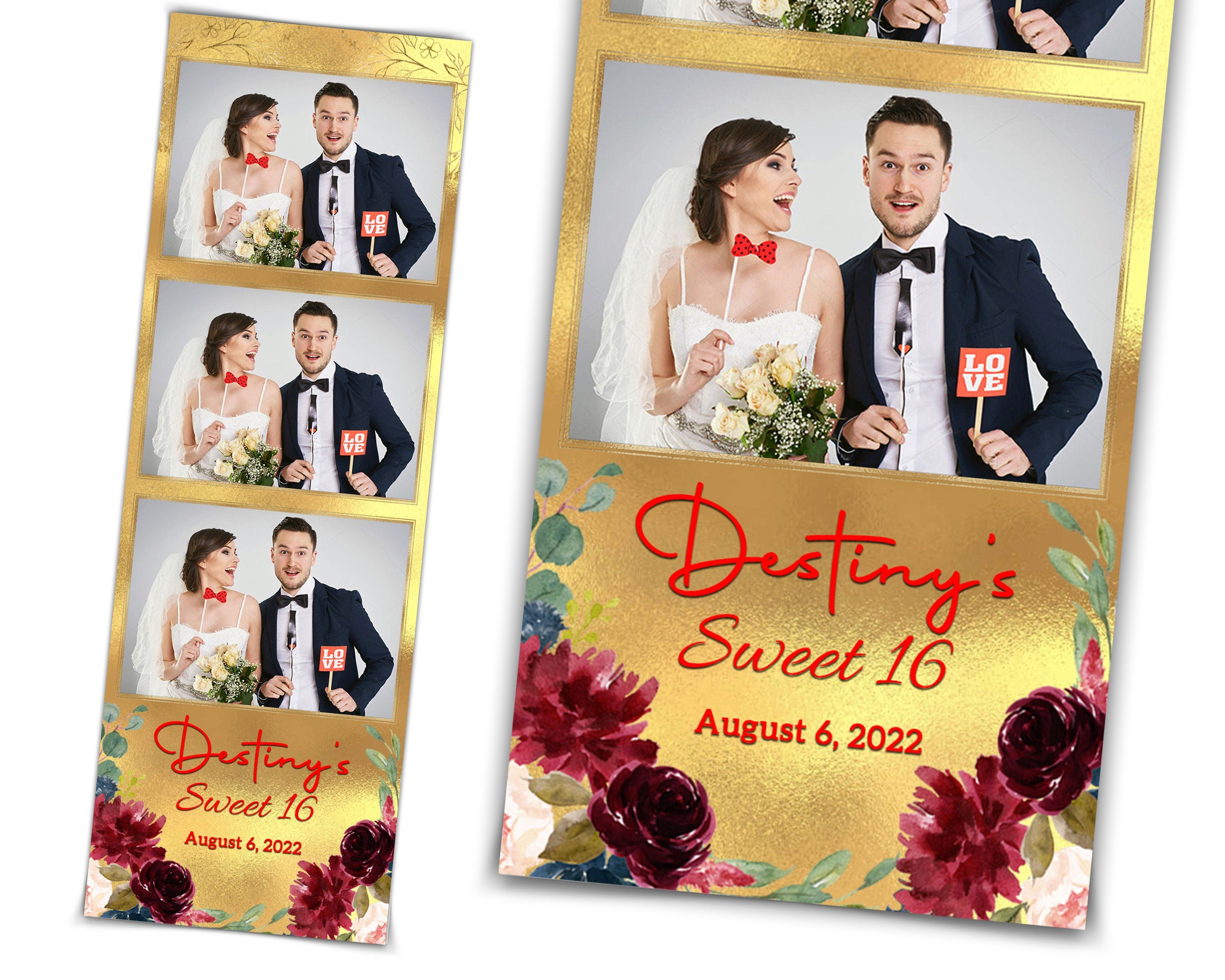 Wedding Photobooth Template, Floral Photobooth Template, 2x6 Wedding Photo booth Template, Sweet Sixteen, Sweet 16, Bridal Shower, with font