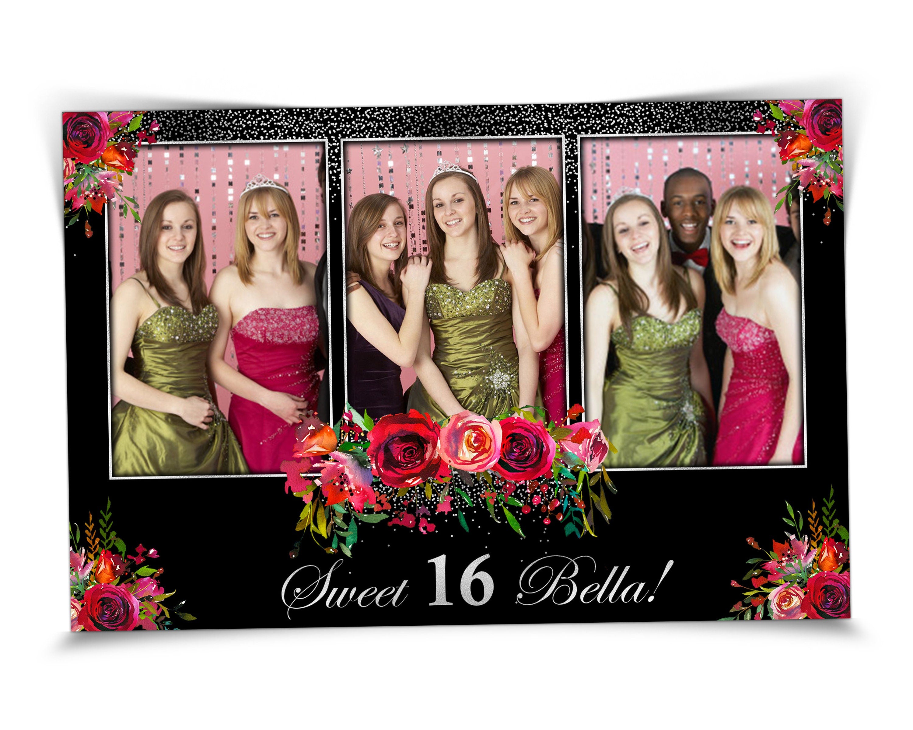 Photobooth Template Floral Bridal Wedding Quinceanera Sweet Sixteen 16 Birthday Photo Booth Template 4x6, 3 photo