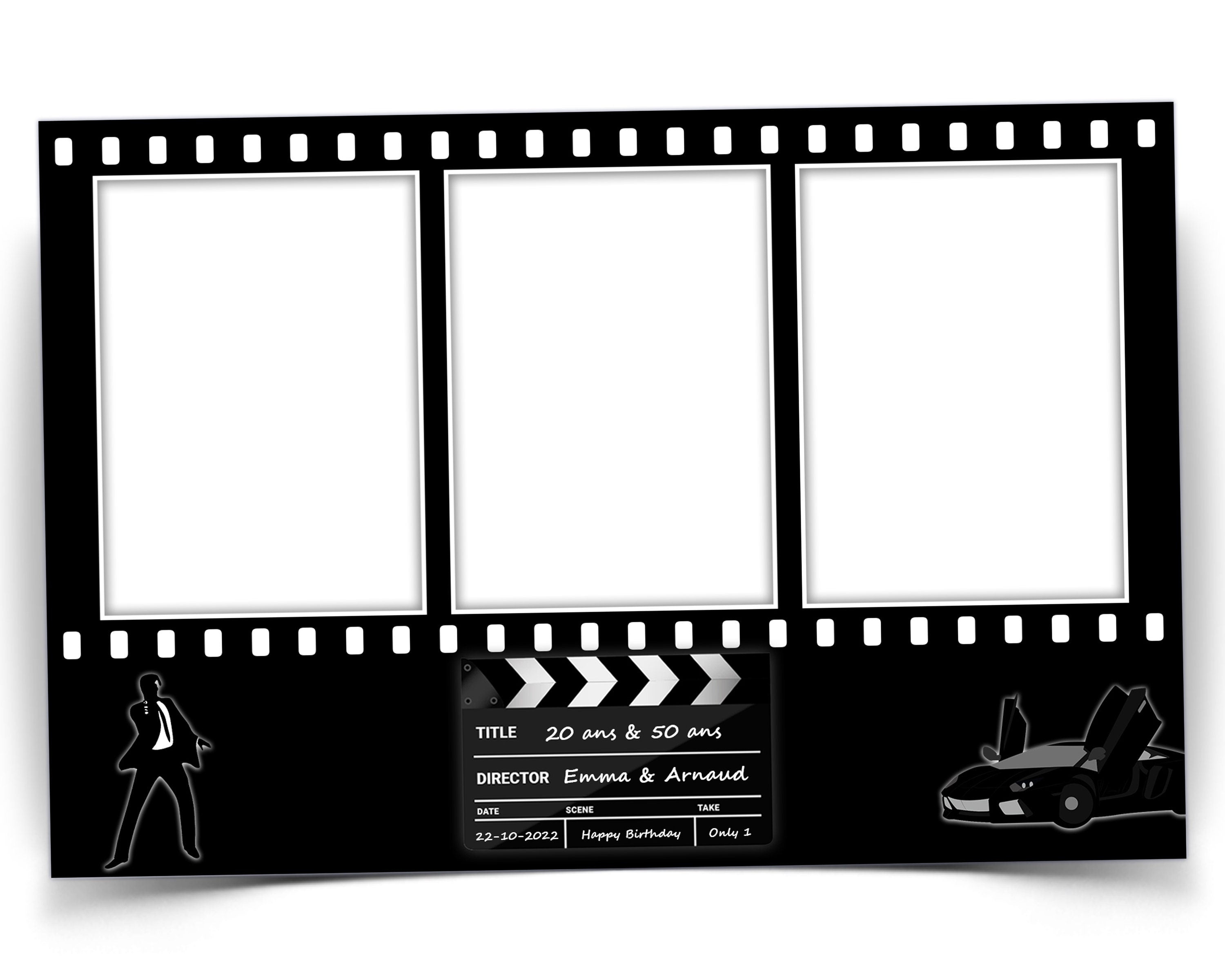 Movie Reel Film Photobooth Template Birthday Cinema Roll Wedding 4x6 photo booth template black white