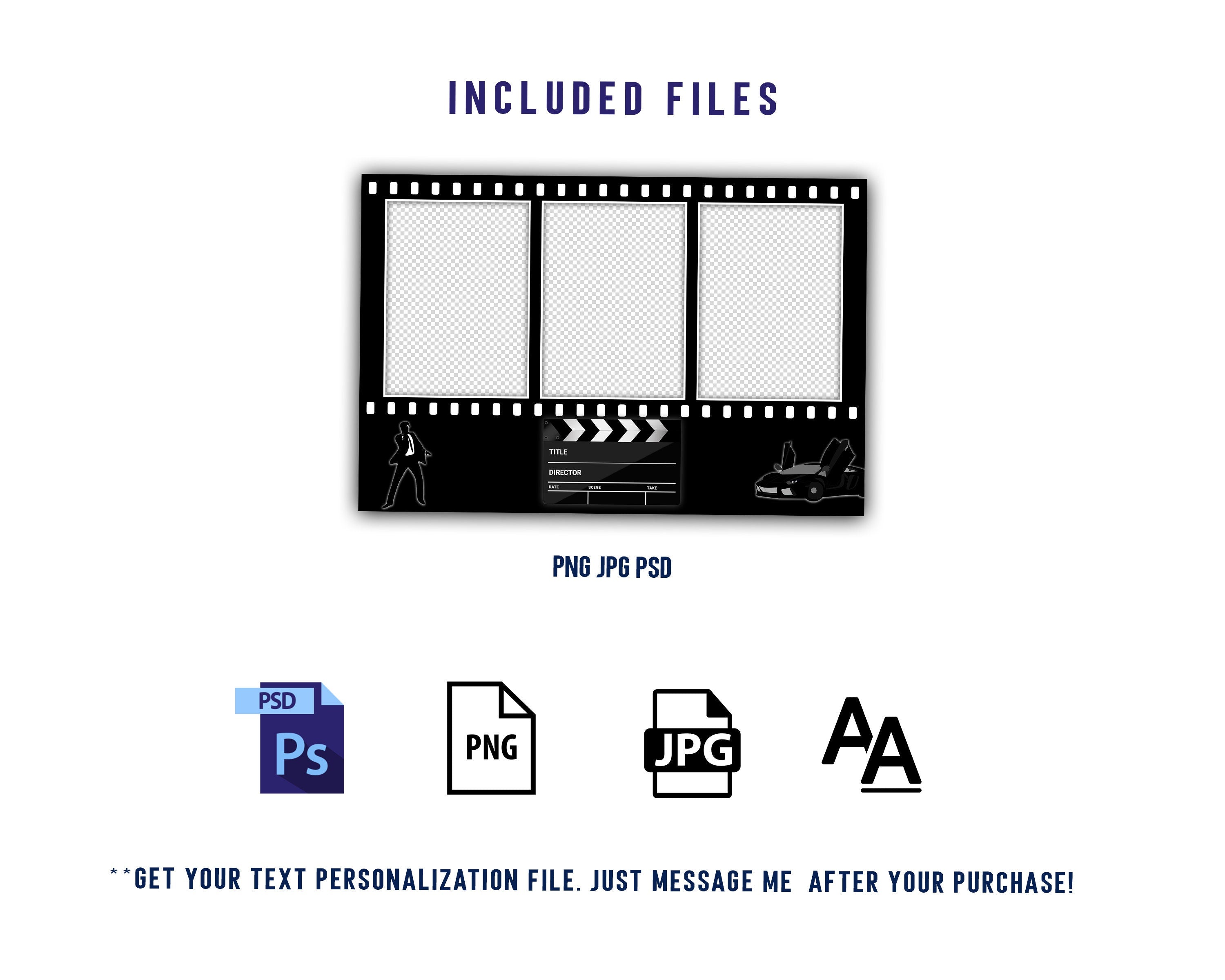 Movie Reel Film Photobooth Template Birthday Cinema Roll Wedding 4x6 photo booth template black white