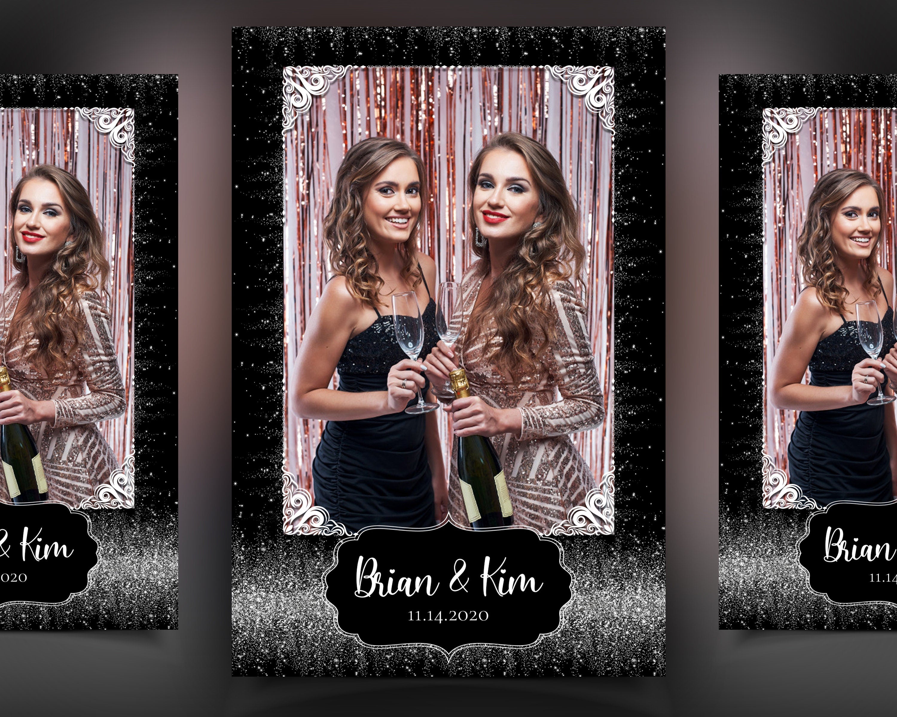 Photo Booth Template Silver Sparkle Glitter Birthday Party Anniversary Wedding Disco Sweet 16 4x6 Portrait Single Photobooth Template