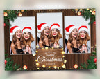 Christmas Photobooth Template 2024 Happy Holidays Wooden Greenery Lights 4x6 Landscape 3 photo portrait mirror booth booth Template CM4