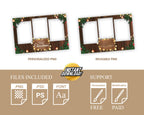 Christmas Photobooth Template 2024 Happy Holidays Wooden Greenery Lights 4x6 Landscape 3 photo portrait mirror booth booth Template CM4