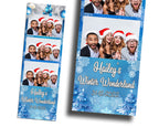 Winter Wonderland & Merry Christmas Holiday Party Photobooth Template, New Year 2023 2x6 strip white pine tree snow flakes blue white design