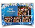 Winter Wonderland & Merry Christmas Holiday Party Photobooth Template 4x6 Postcard layout, New Year 2023  white pine tree snow flakes
