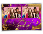 Photo Booth Template purple gold 4x6 inch Sweet 16 Birthday Party