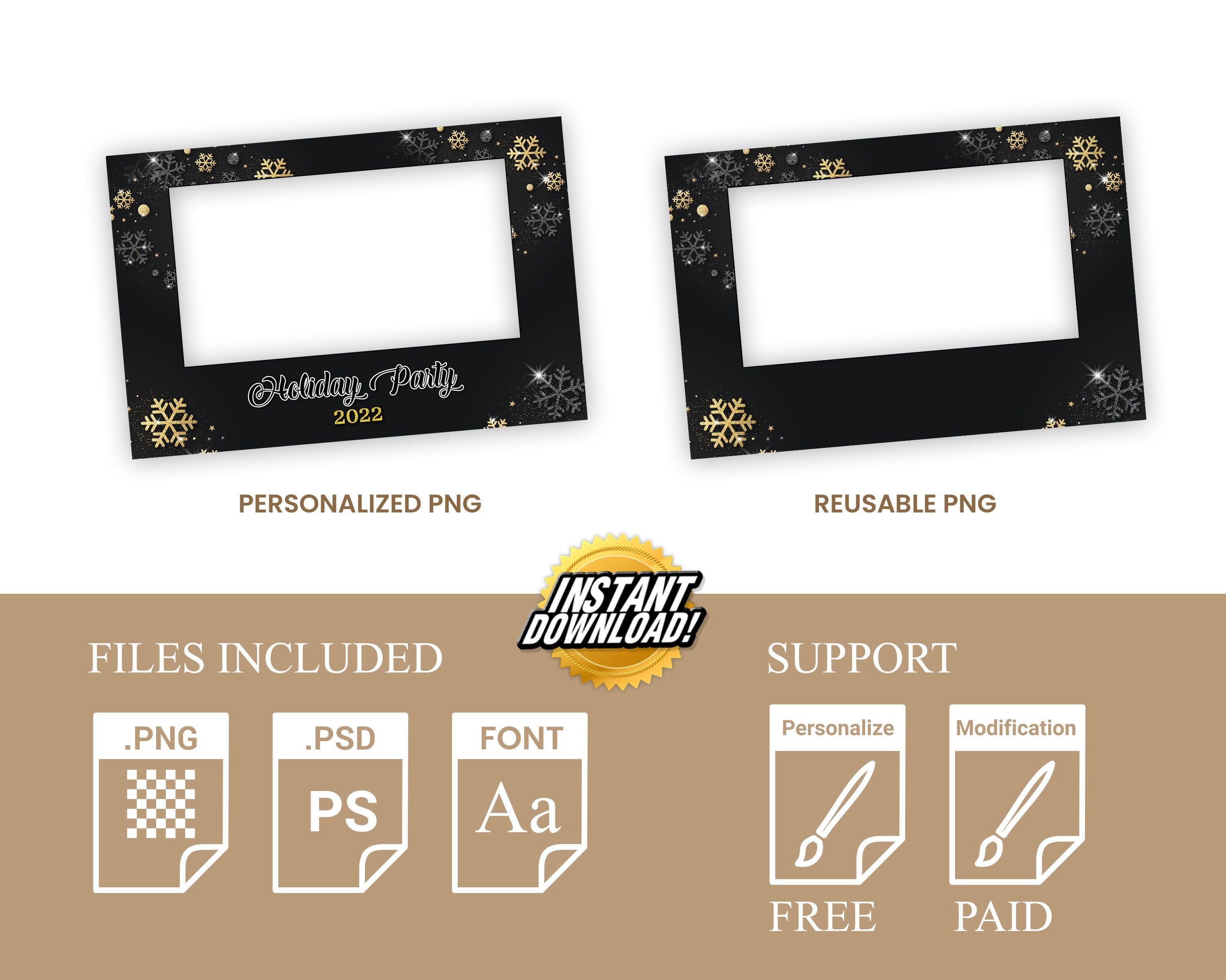 Gold Black Silver Christmas Photobooth Template 4x6 Single photo landscape Merry Christmas and New Year and Holiday photo booth Template