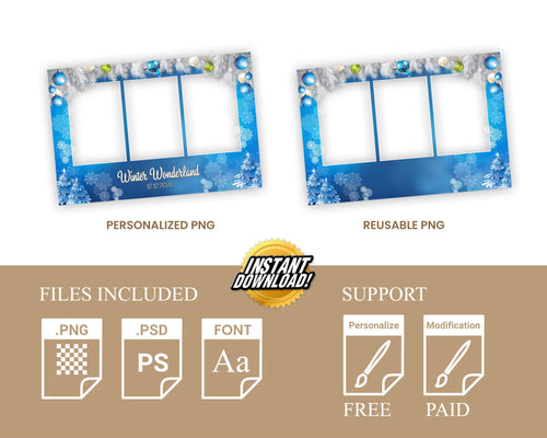 Winter Wonderland & Merry Christmas Holiday Party Mirror Photobooth Template, New Year 2023 4x6 Landscape white pine tree snow flakes