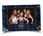 Birthday Blue Butterfly Quinceañera Photobooth template 4x6 landscape single photo sweet sixteen 16 birthday navy blue photo booth template