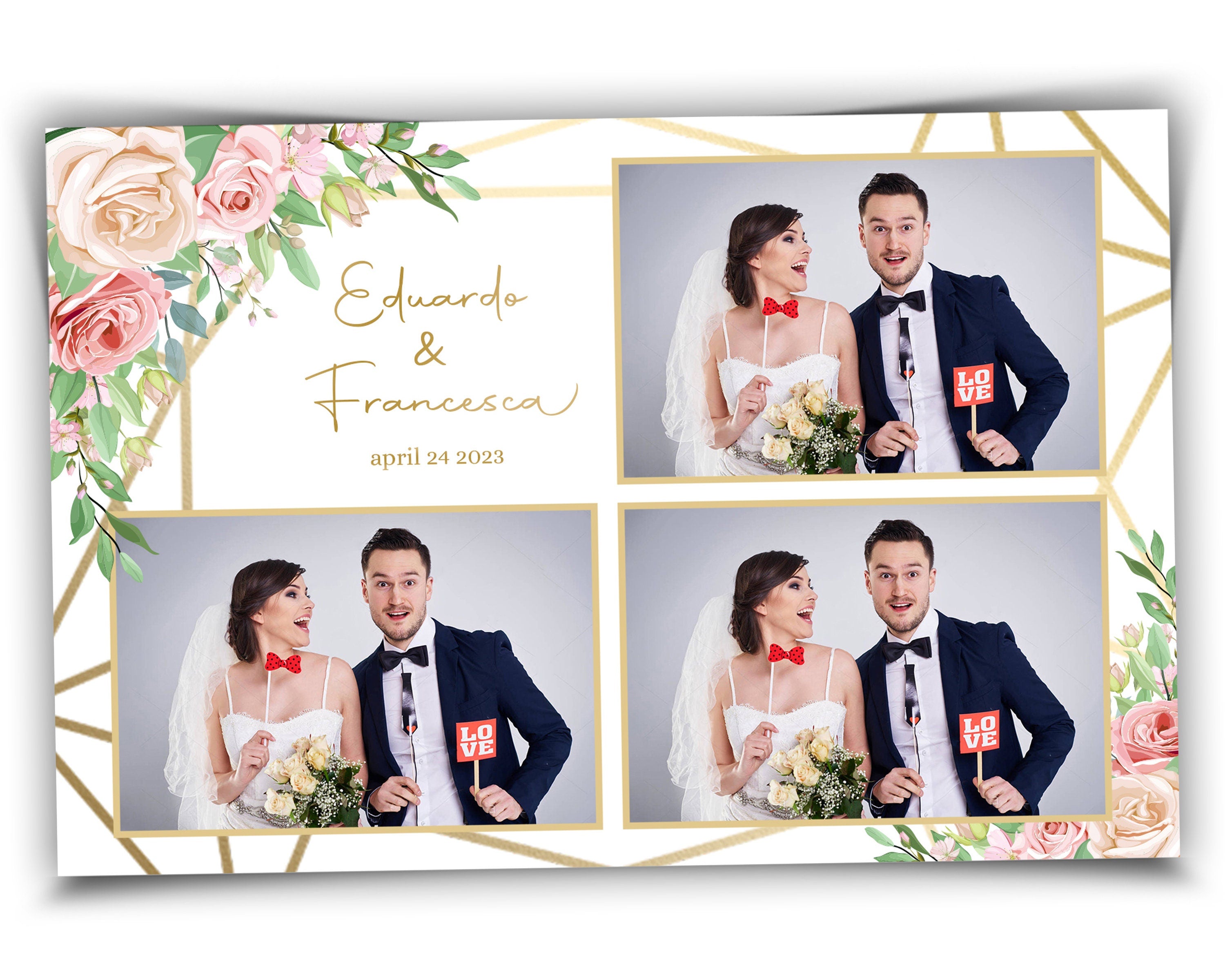Wedding Photobooth template 4x6 with Floral blush flowers and greenery postcard photo booth template