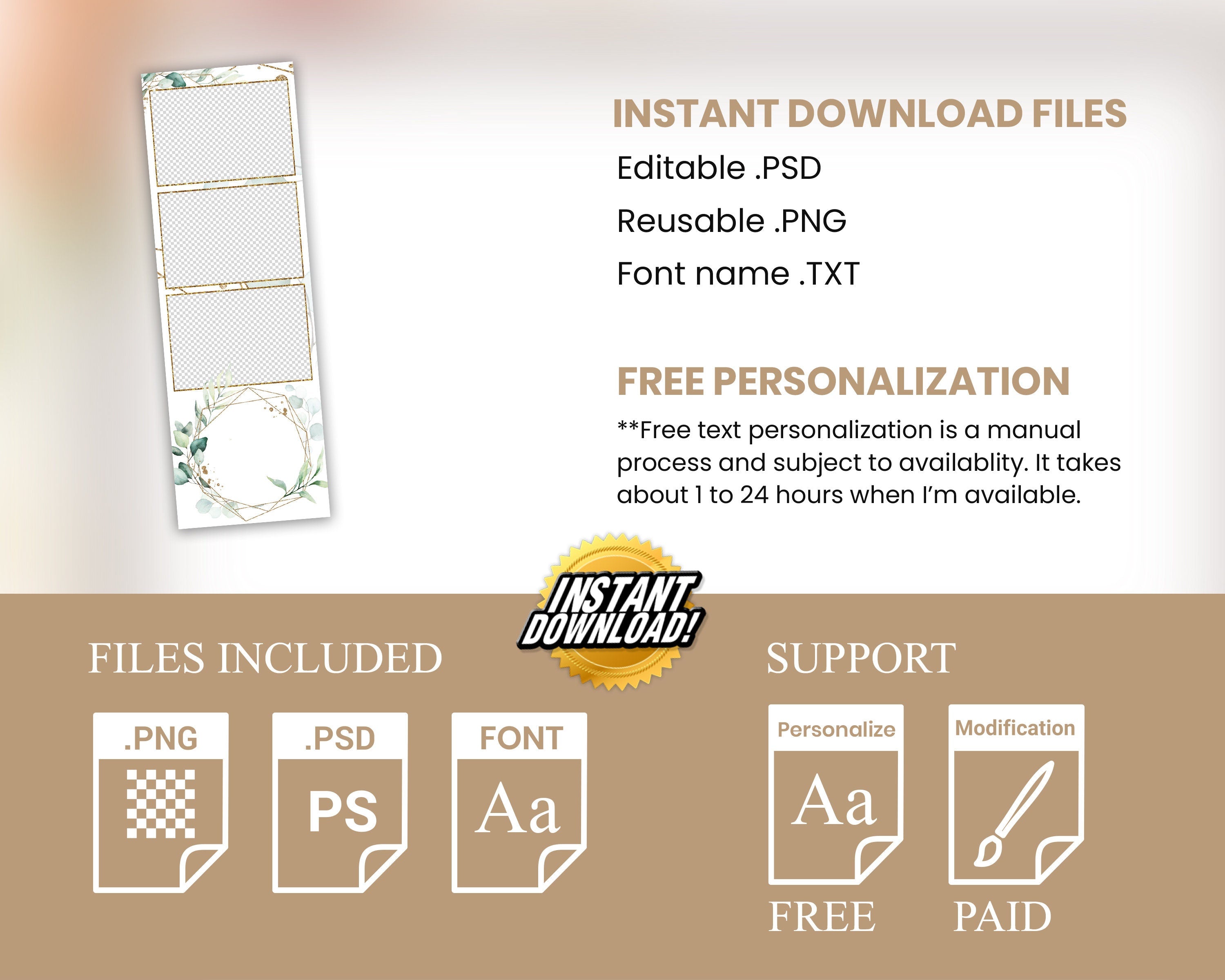 Wedding Bridal Shower Sweet 16 Floral Anniversary Photo Booth Template 2x6 Photobooth Template