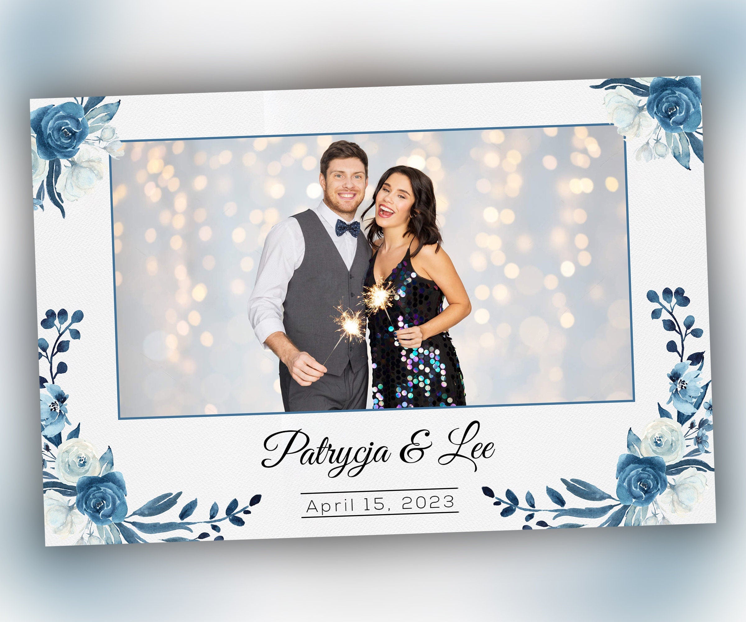 Wedding Photo Booth Template blue floral 4x6 Single pic layout 5
