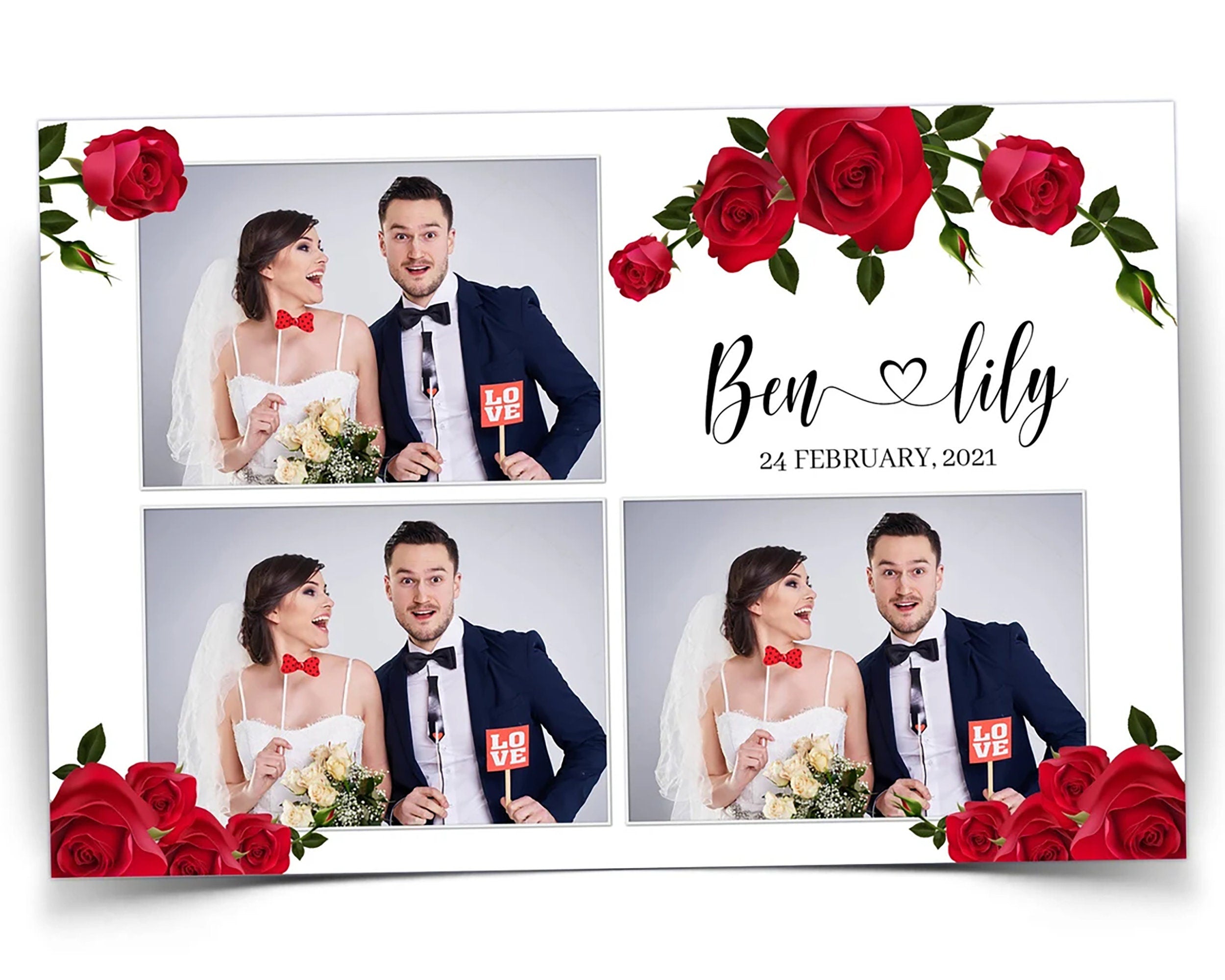 Red Rose Photobooth Template, Red Flowers Wedding Photo Booth, Red Floral Anniversary, Bridal Shower