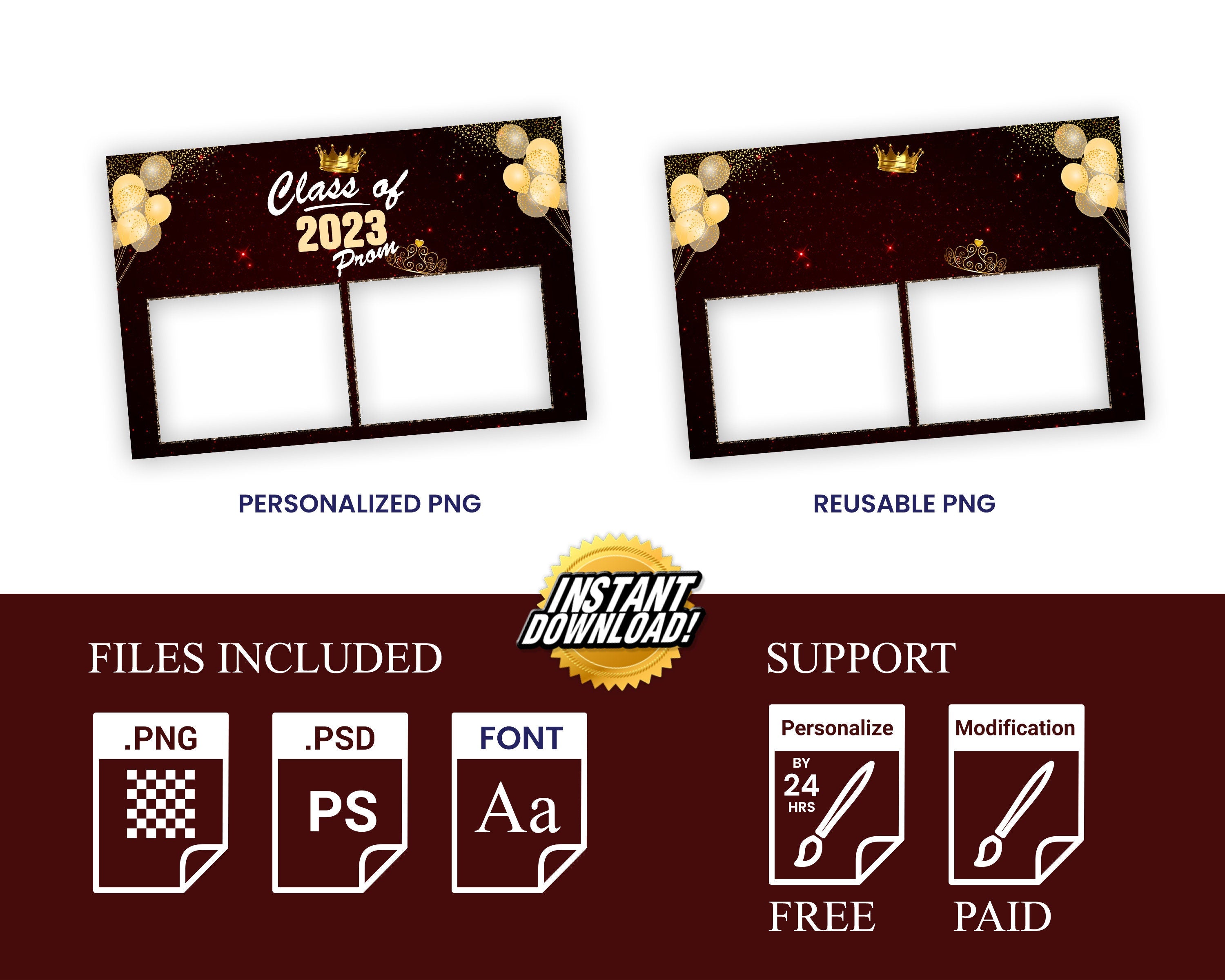 Graduation Prom Ceremony Class of 2023 Photobooth Template, Prom party, prom night for photo booth 4x6 png overlay, psd, 4x6 with font link