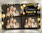 Sweet 16 Birthday Ballons 4x6 Quinceanera photobooth template darkroom booth photo booth Party Gold Black Quinceañera