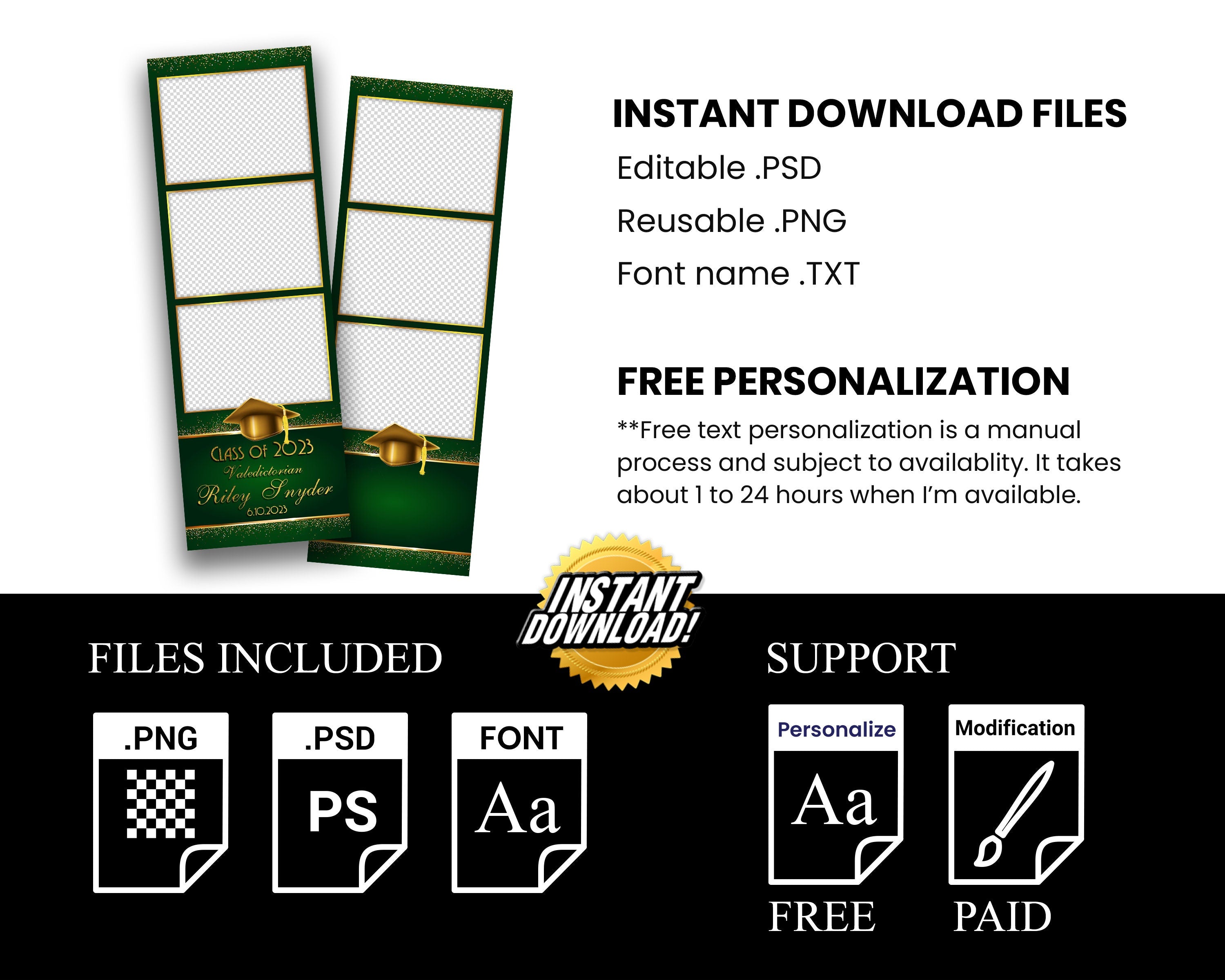 Graduation Photo Booth Template Prom 2005 Photobooth Class of 2025 Green Gold Graduation Grad Strip