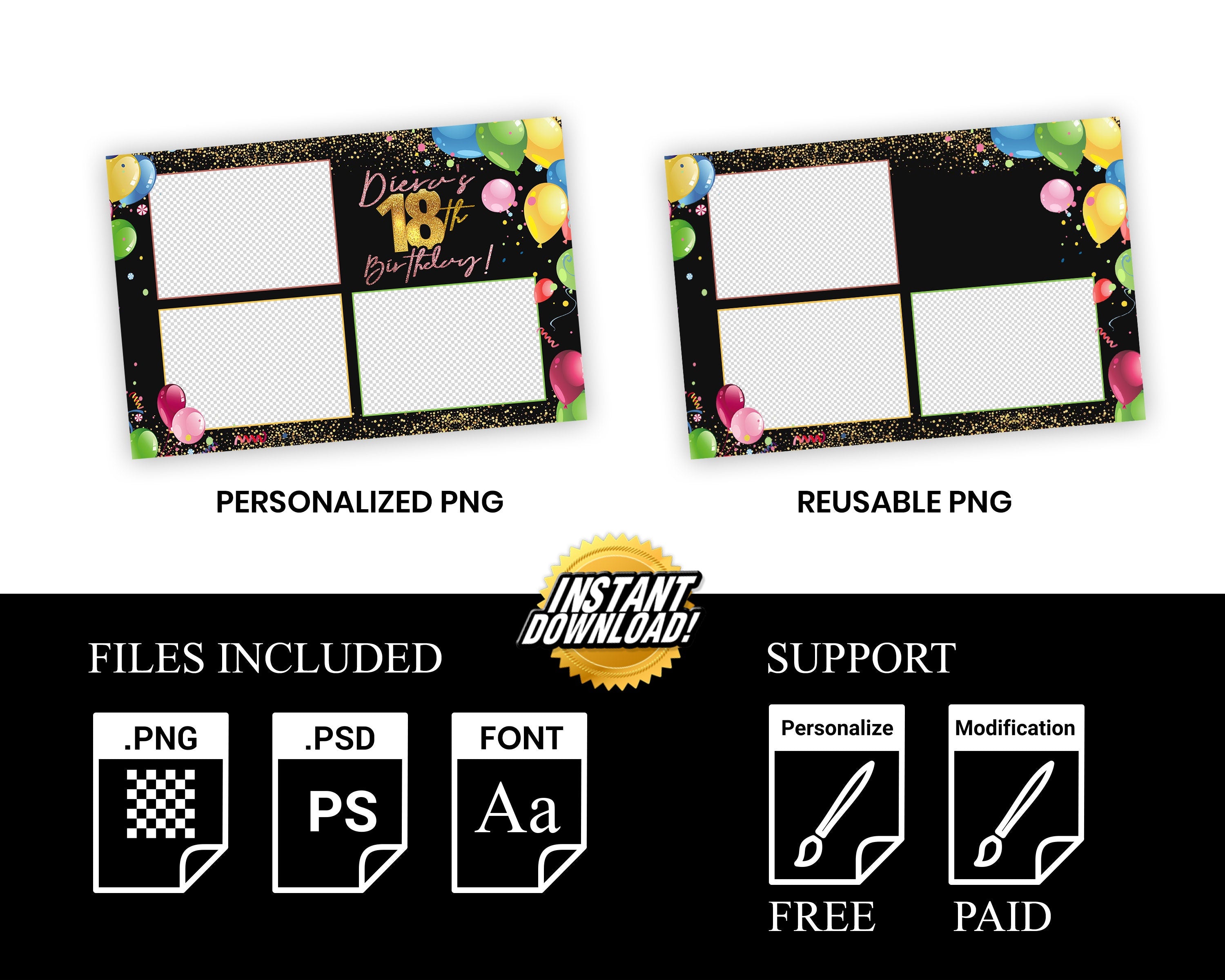 Colorful Birthday Balloons Sweet 16 Photobooth Template Quinceañera Photo Booth Quinceanera party