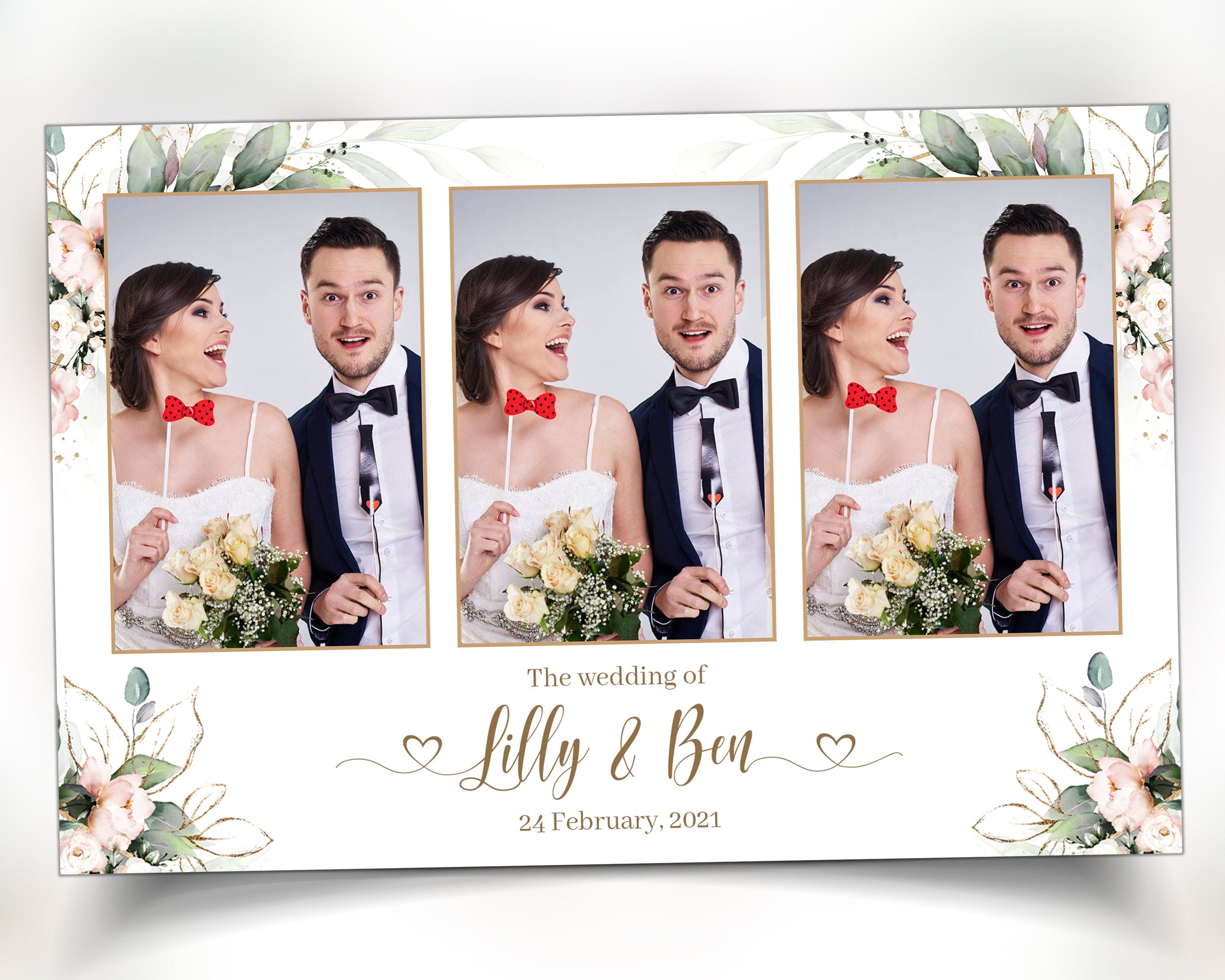 Wedding Photobooth template, Anniversary Photo Booth Template, Greenery with Flowers 4x6 Mirrorbooth, 360 Overlay Frame, 683