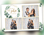 Wedding Photobooth template 4x6 postcard 3 photo greenery eucalyptus wreath leaves elegant greenery photo booth editable template PSD PNG