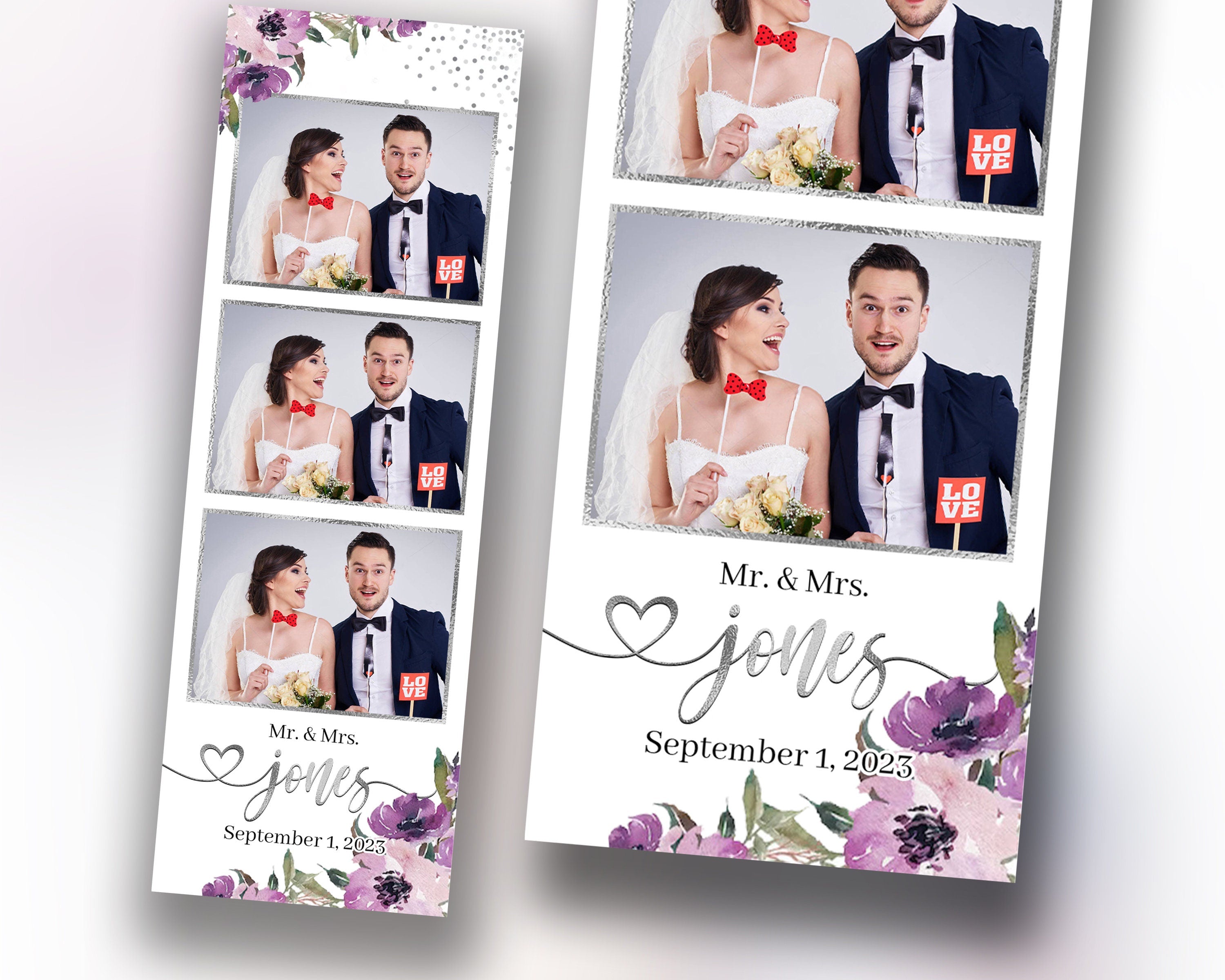 Wedding Anniversary Photobooth template with Floral blush flowers purple and greenery photo booth template